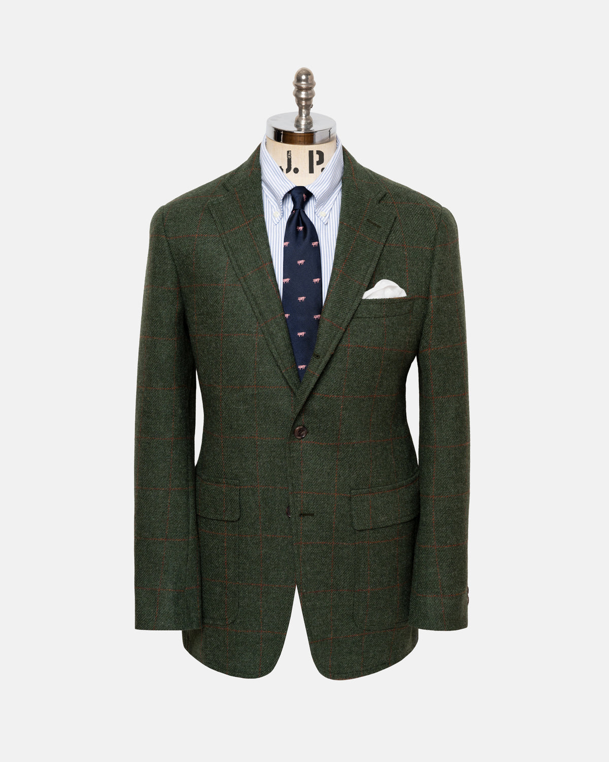 Made-in-USA Olive Windowpane Cheviot Tweed Sport Coat - Custom Make