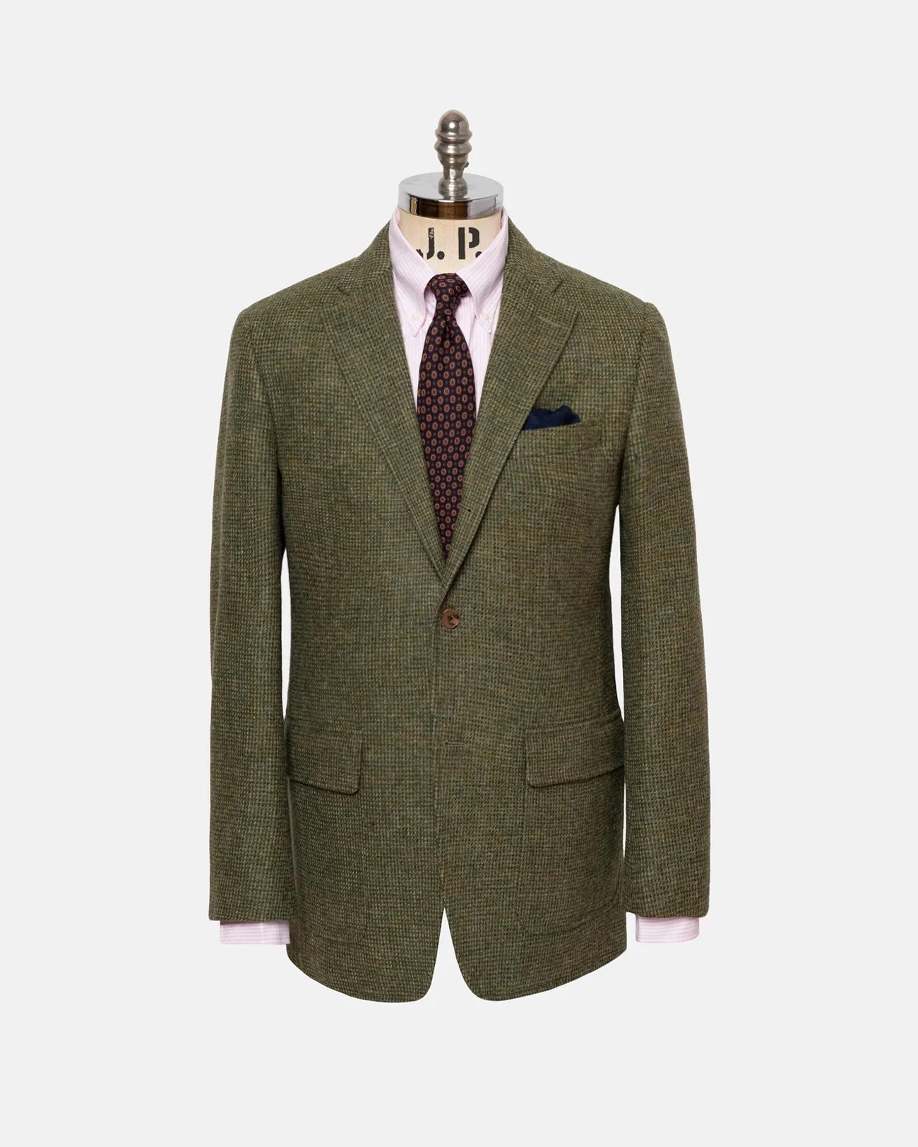 Made-in-USA Olive Tic Weave Cheviot Tweed Sport Coat