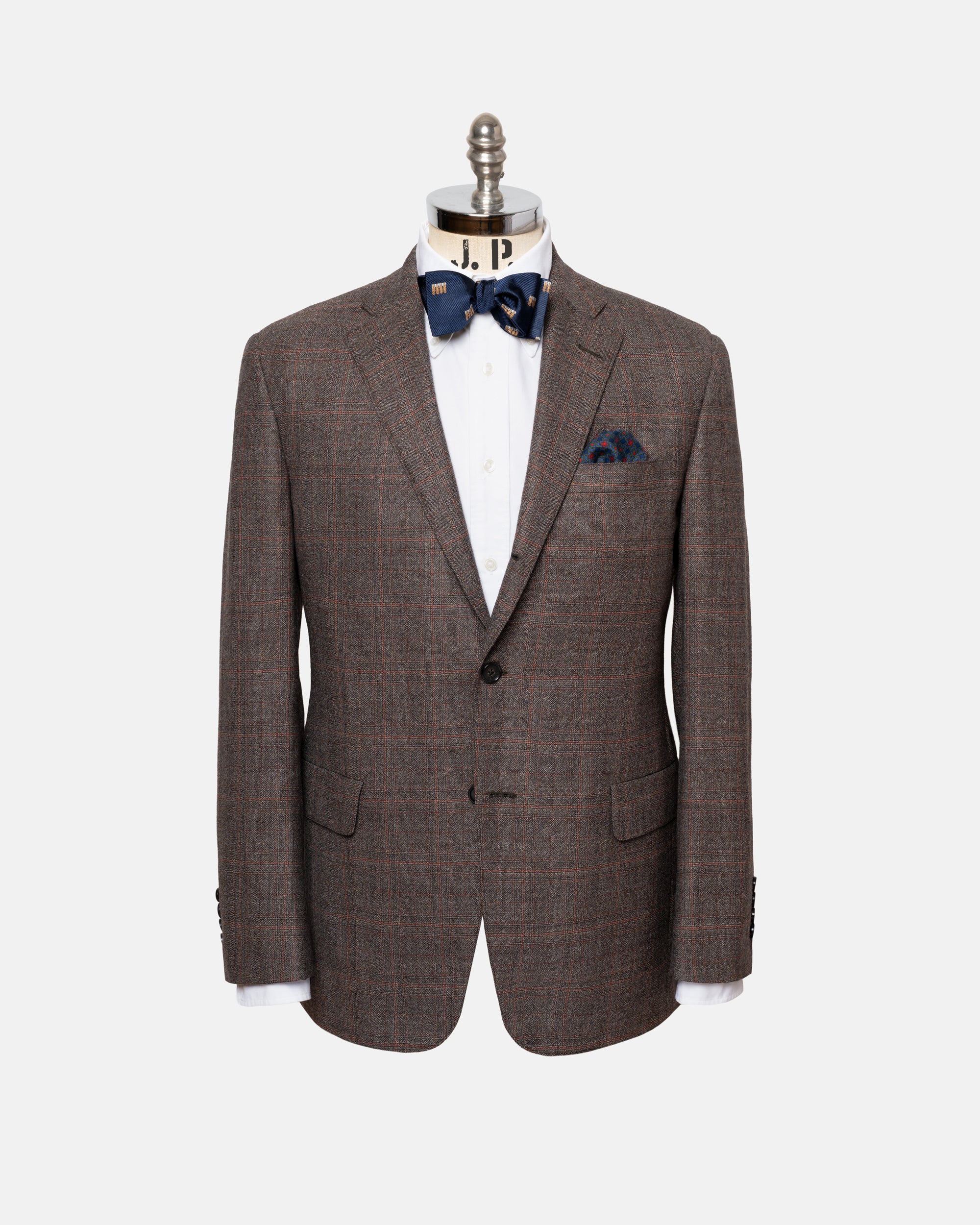 Made-in-USA Brown Plaid With Windowpane Wool Suit