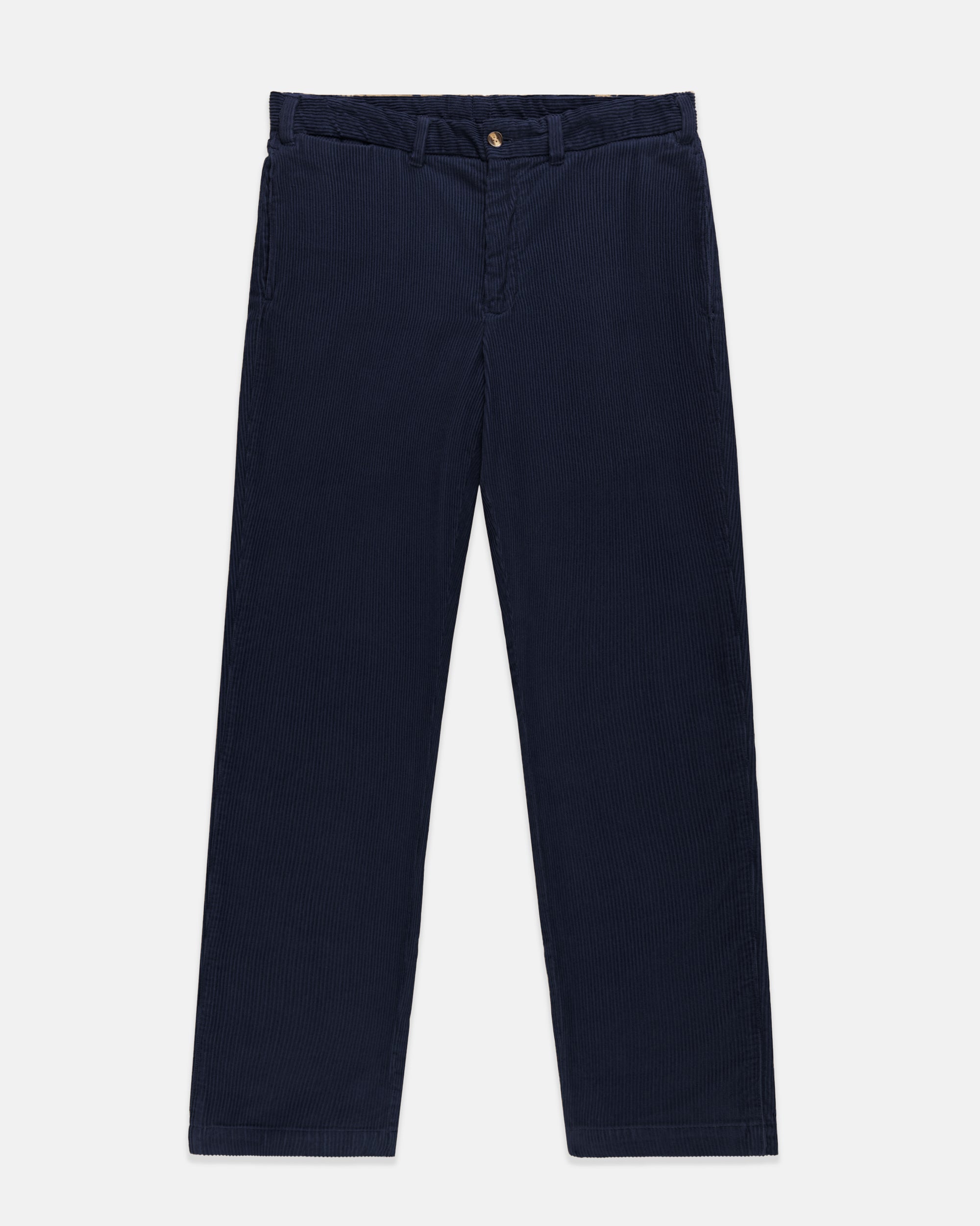 Solid Navy Wide Wale Corduroy Trouser - Trim Fit
