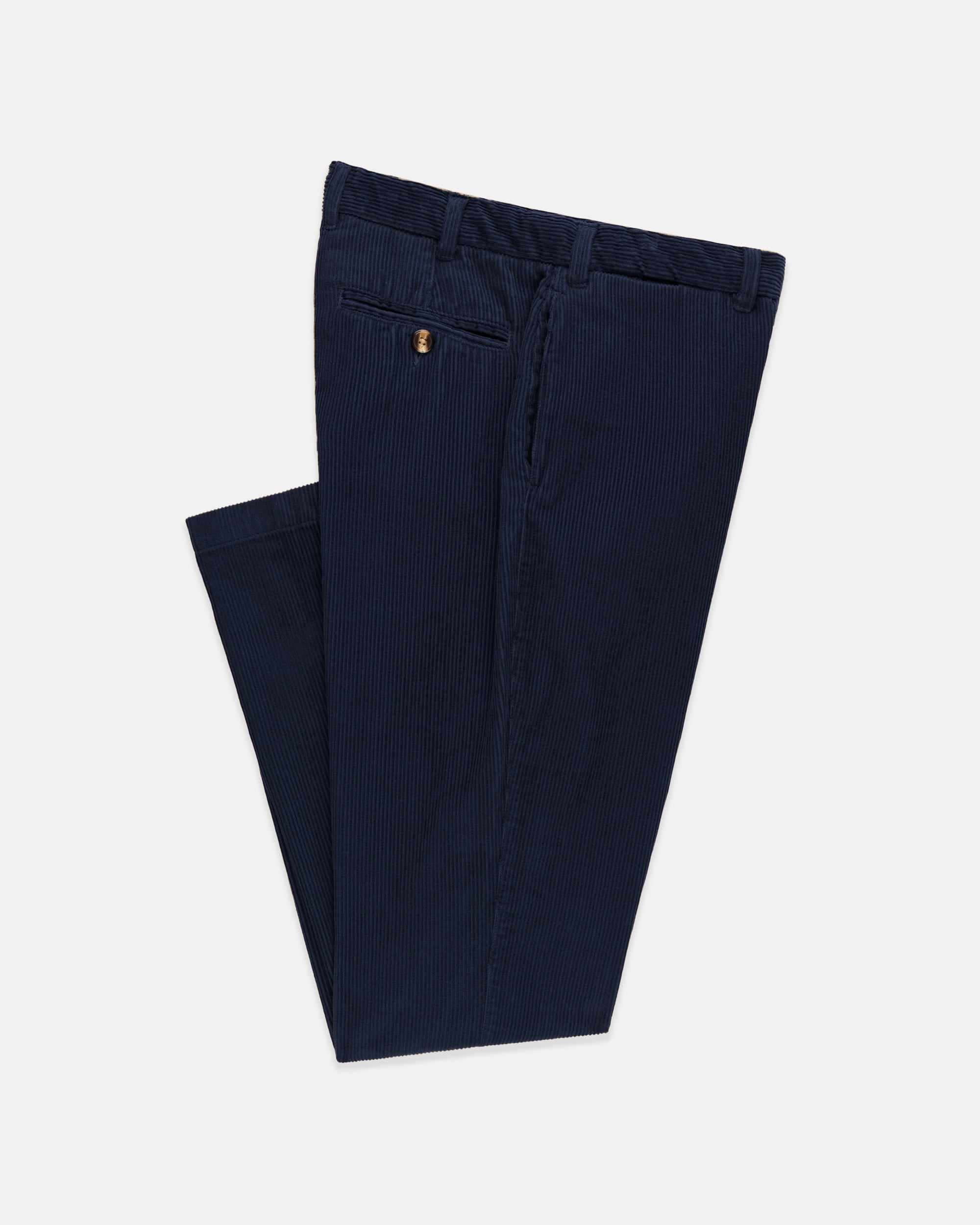 Solid Navy Wide Wale Corduroy Trouser - Trim Fit