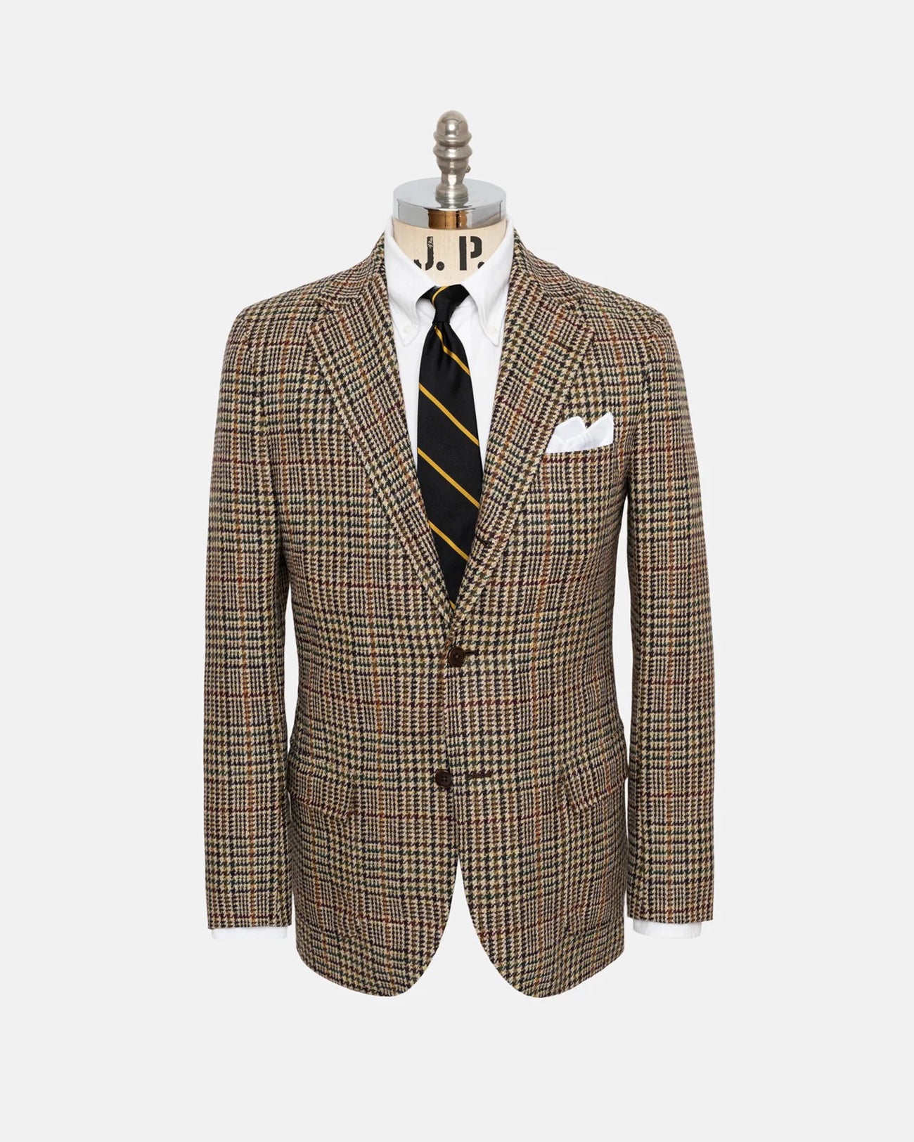 Tan Jumbo Plaid Sport Wool Coat - Trim Fit
