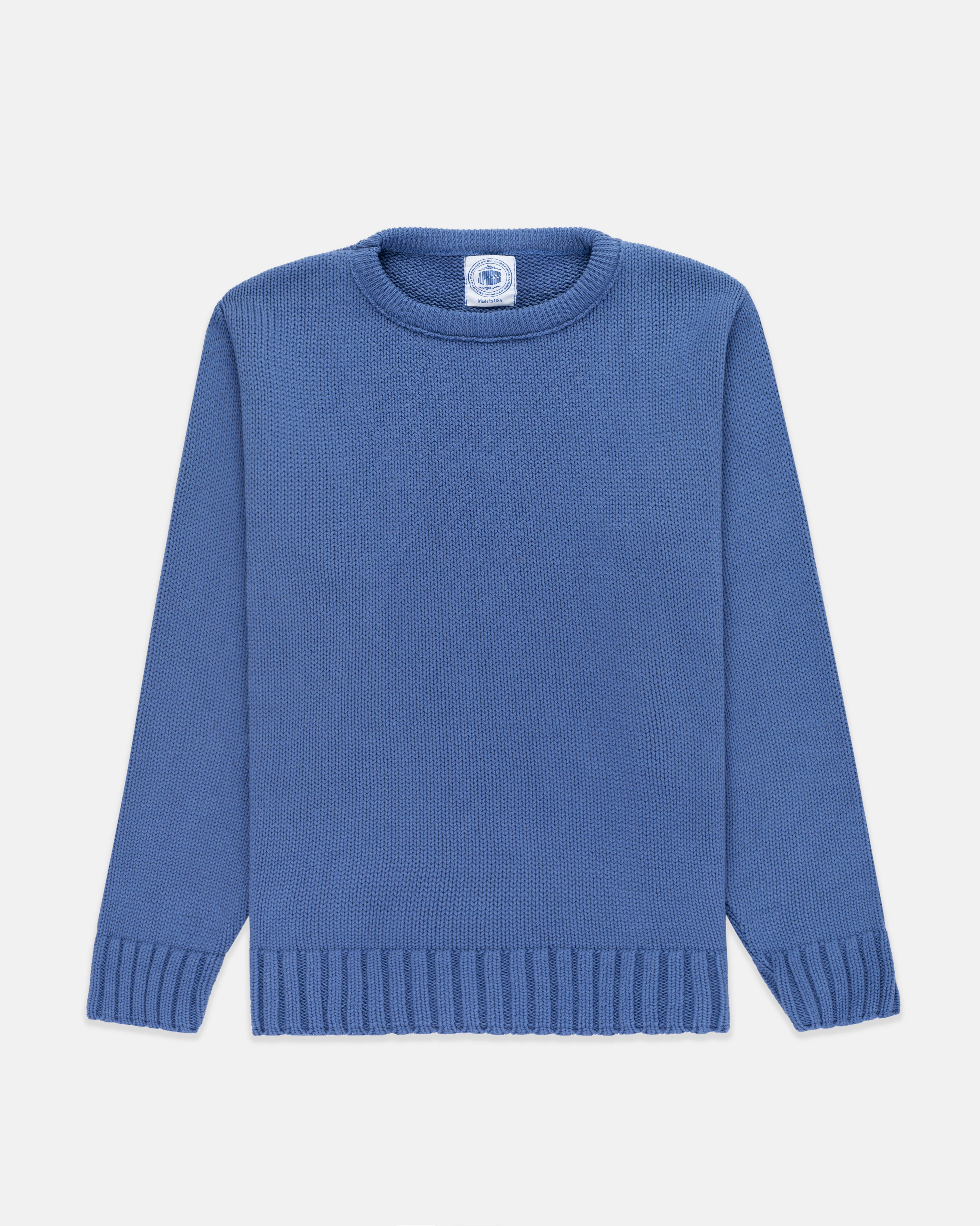 Made-in-USA Blue Chunky Cotton Crewneck Sweater