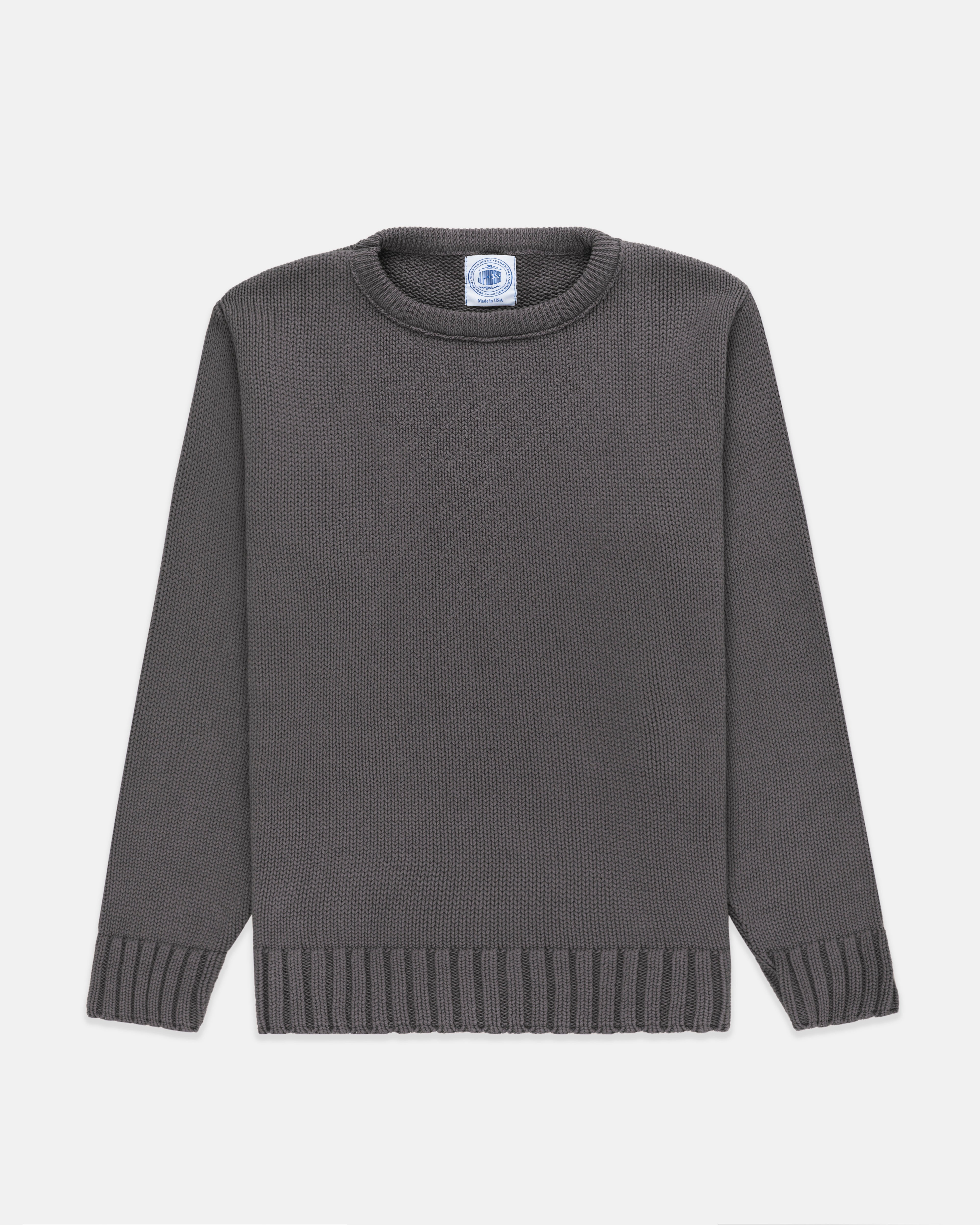 Made-in-USA Charcoal Chunky Cotton Crewneck Sweater