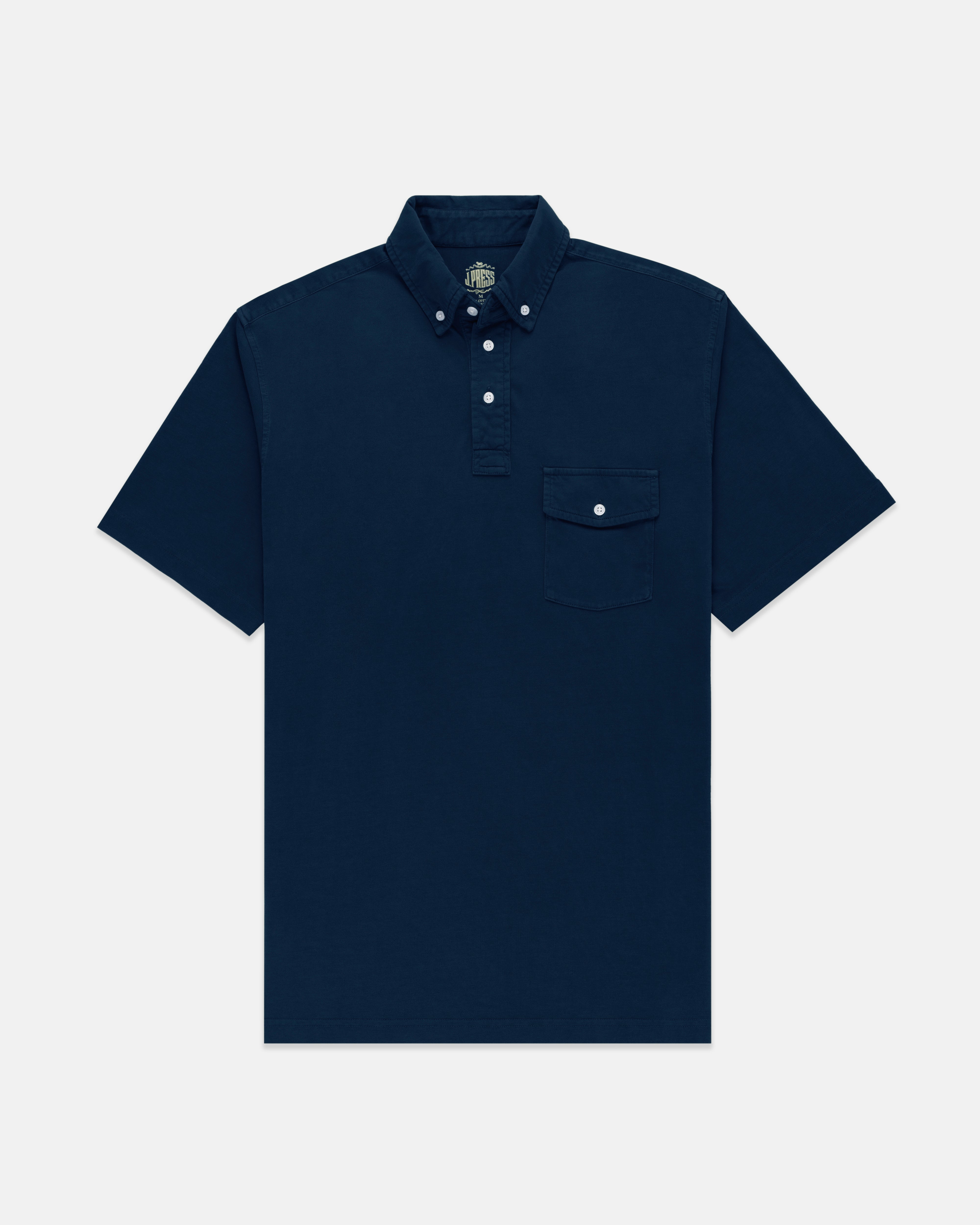 Navy Button Down Collar Polo Shirt