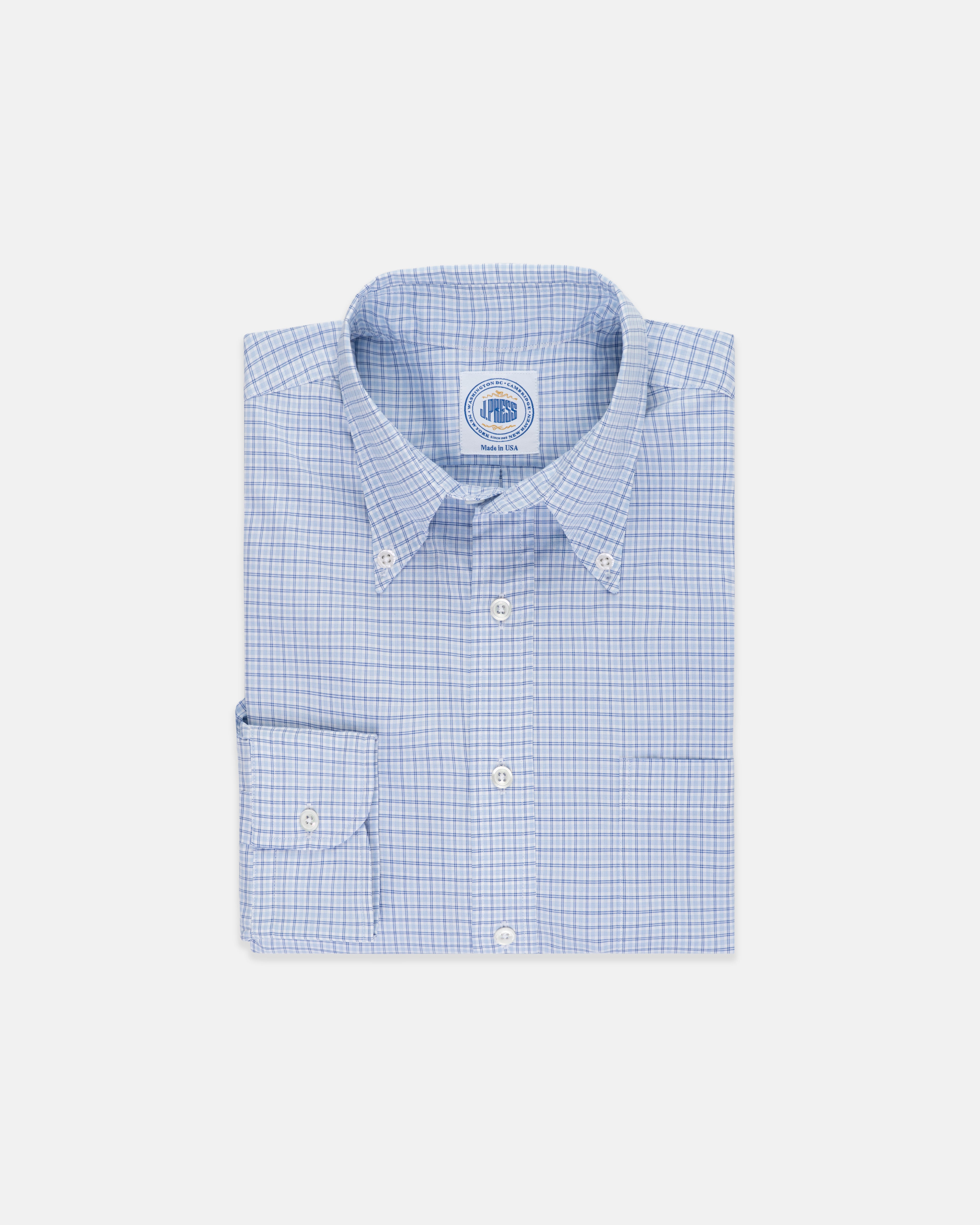 Made-in-USA Thomas Mason Navy & Light Blue Check Button Down Shirt
