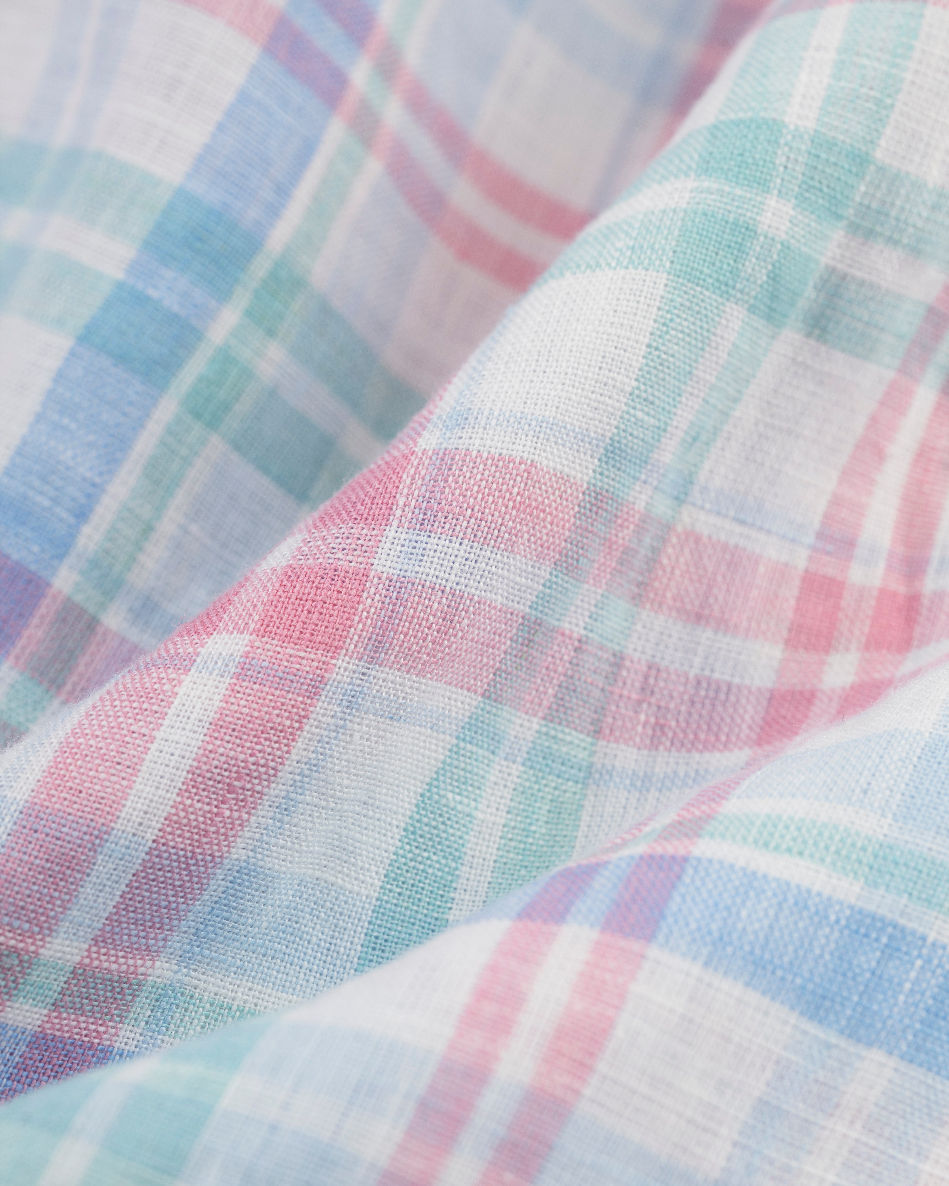 Pink, Mint & Sky Blue Plaid Linen Sport Shirt - Classic Fit