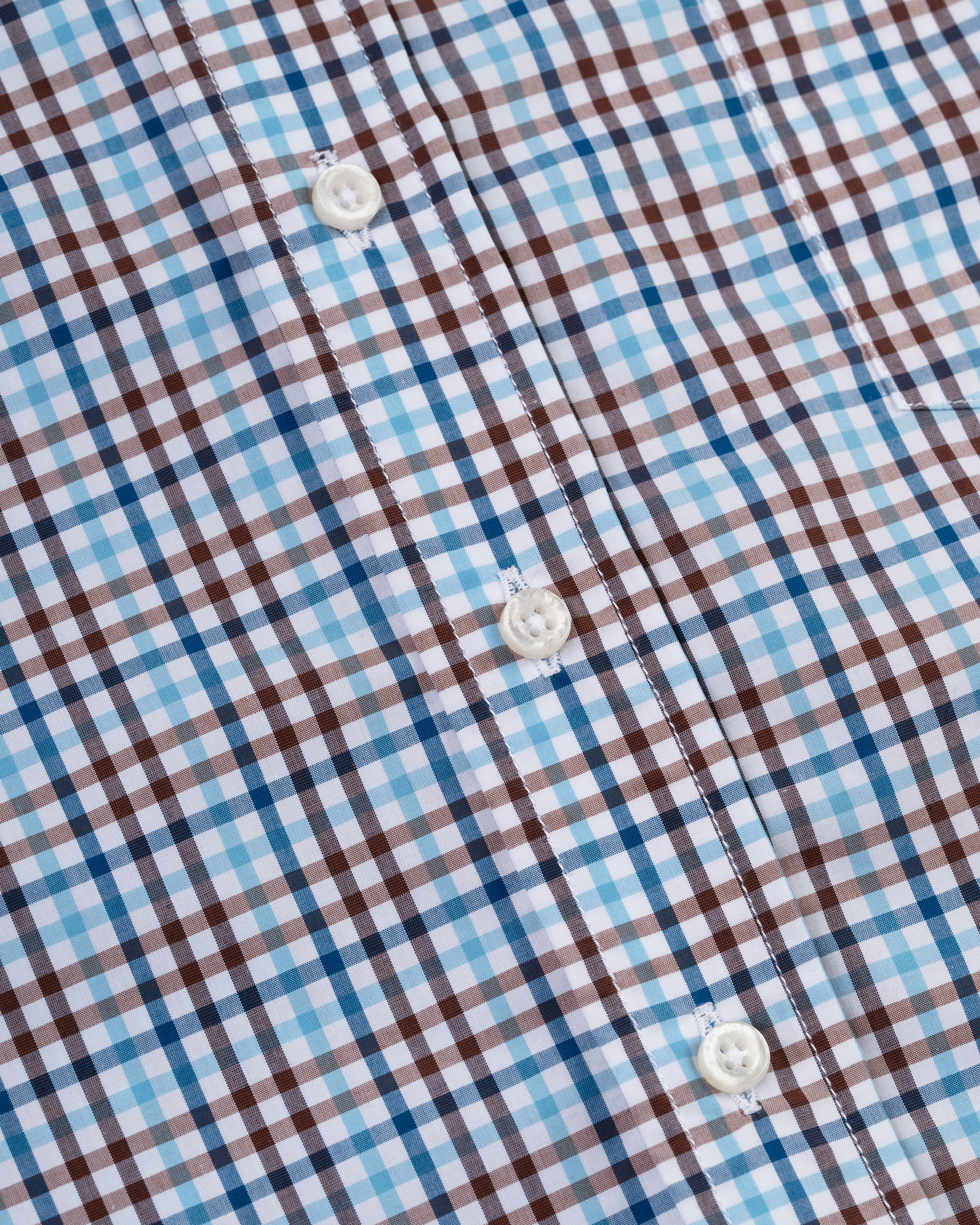 Brown & Blue Gingham Button Down Sport Shirt - Classic Fit