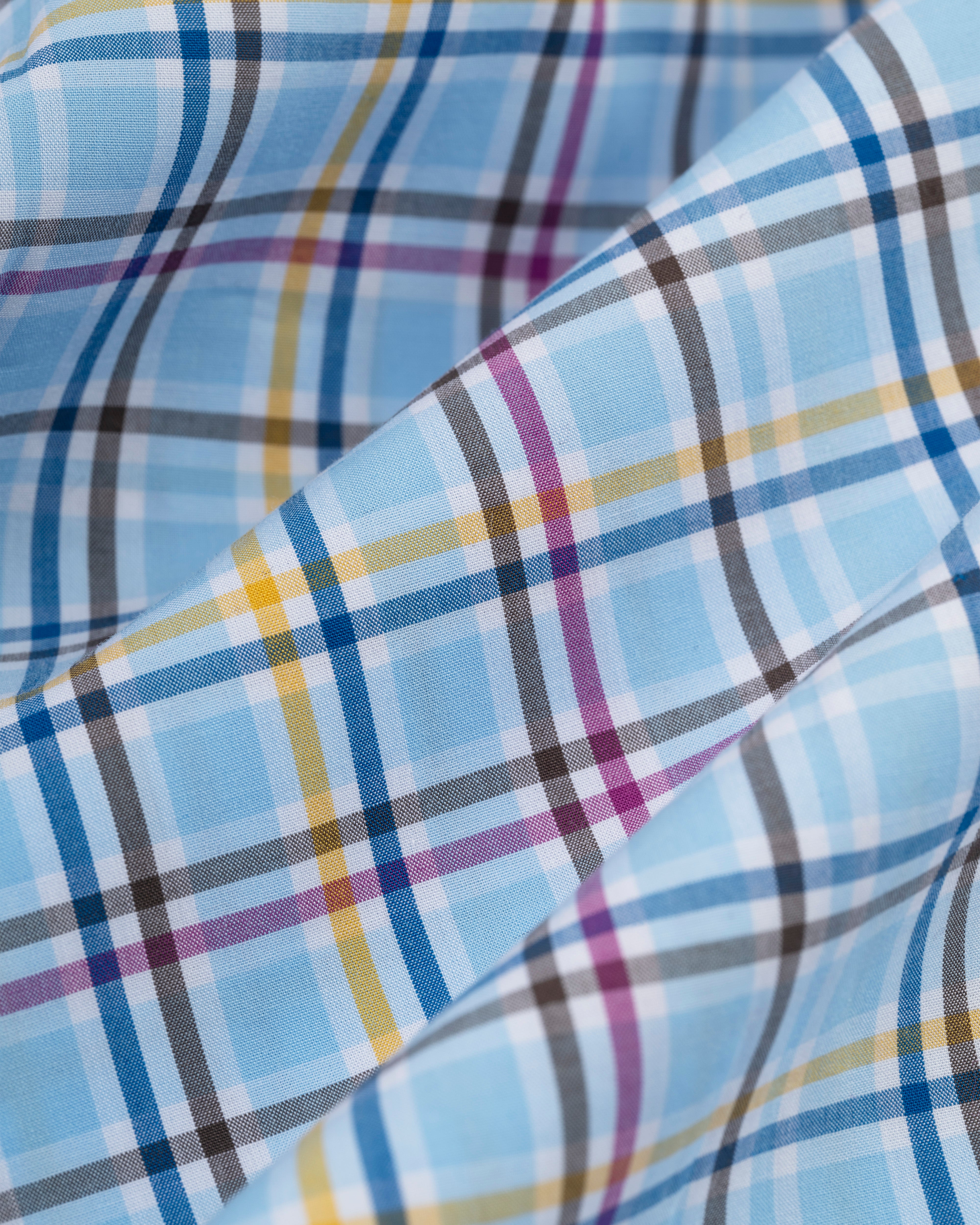 Blue Large Windowpane Button Down Sport Shirt - Classic Fit