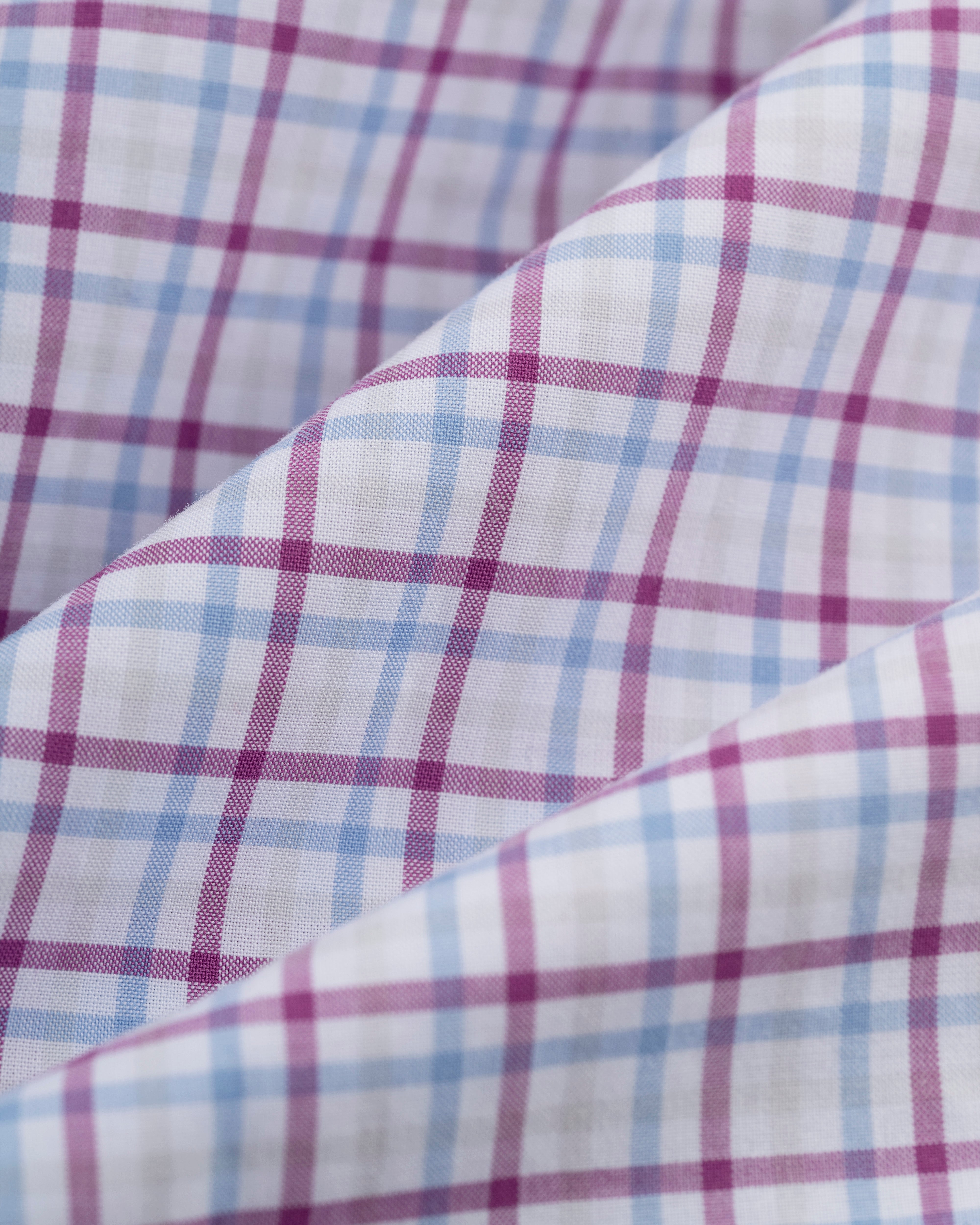 Berry & Blue Checked Button Down Sport Shirt - Classic Fit