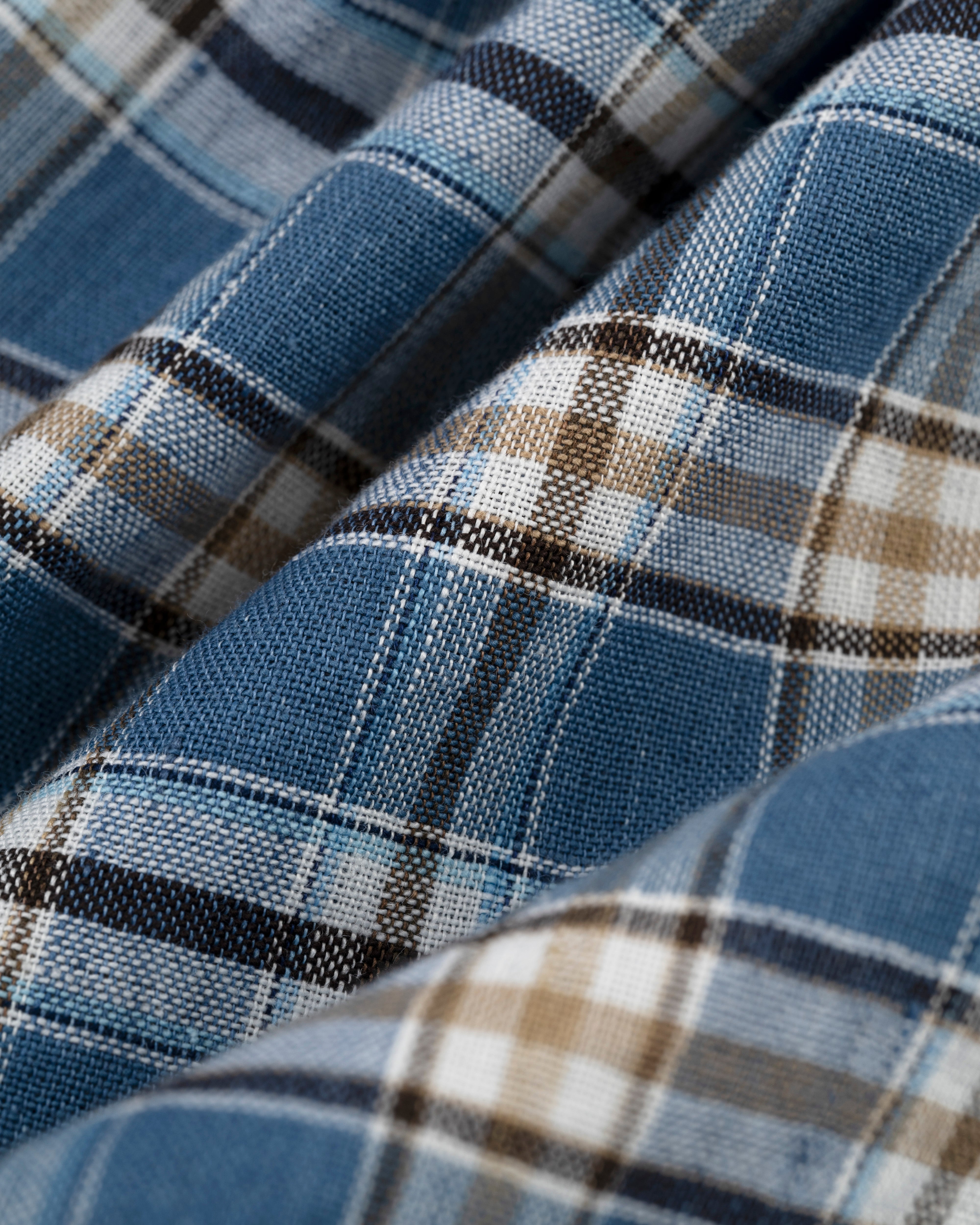 Blue & Gold Plaid Linen/Cotton Sport Shirt - Classic Fit