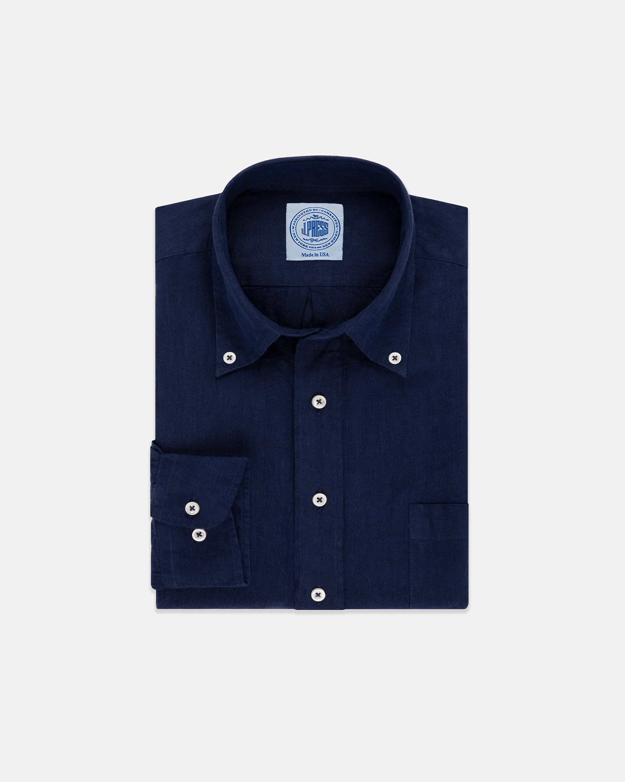 Solid Navy Linen Sport Shirt - Classic Fit
