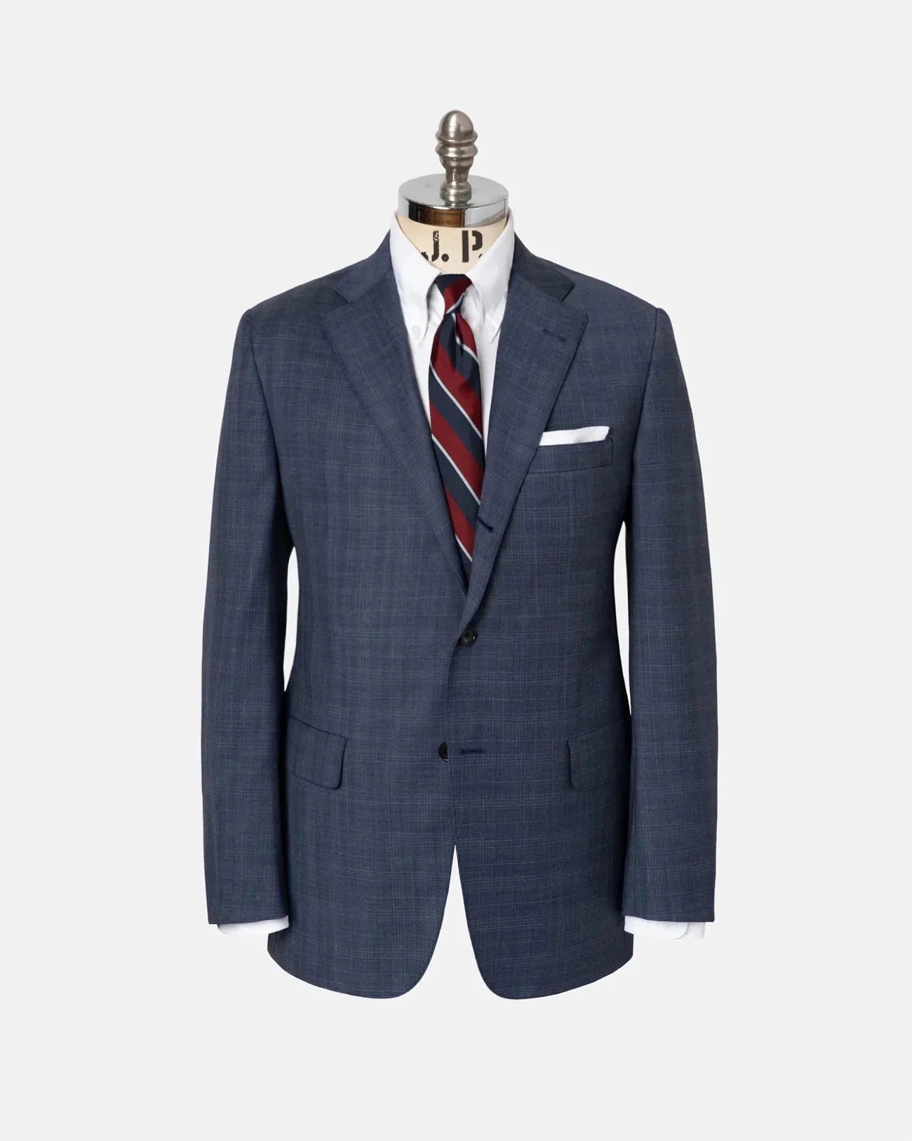 Made-in-USA Medium Blue Plaid Wool Suit