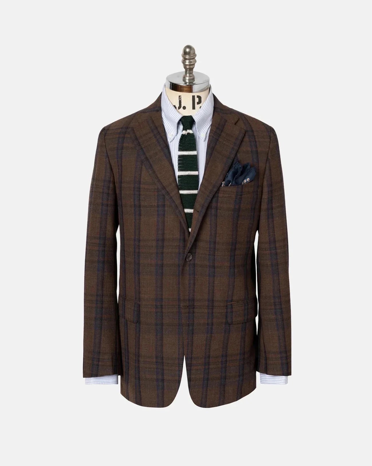 Made-in-USA Brown & Navy Windowpane Fox Air Wool Sport Coat
