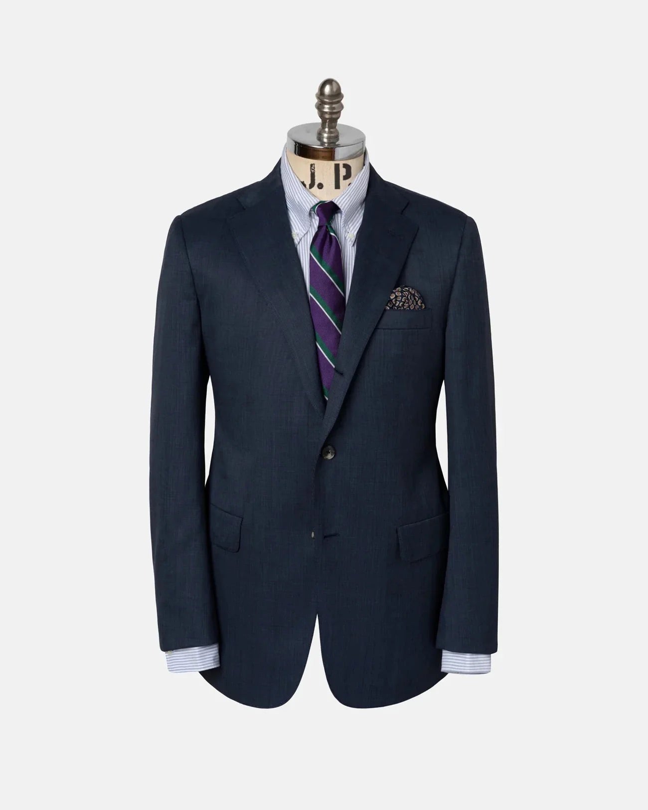 Made-in-USA Medium Blue Tic Weave Wool Suit