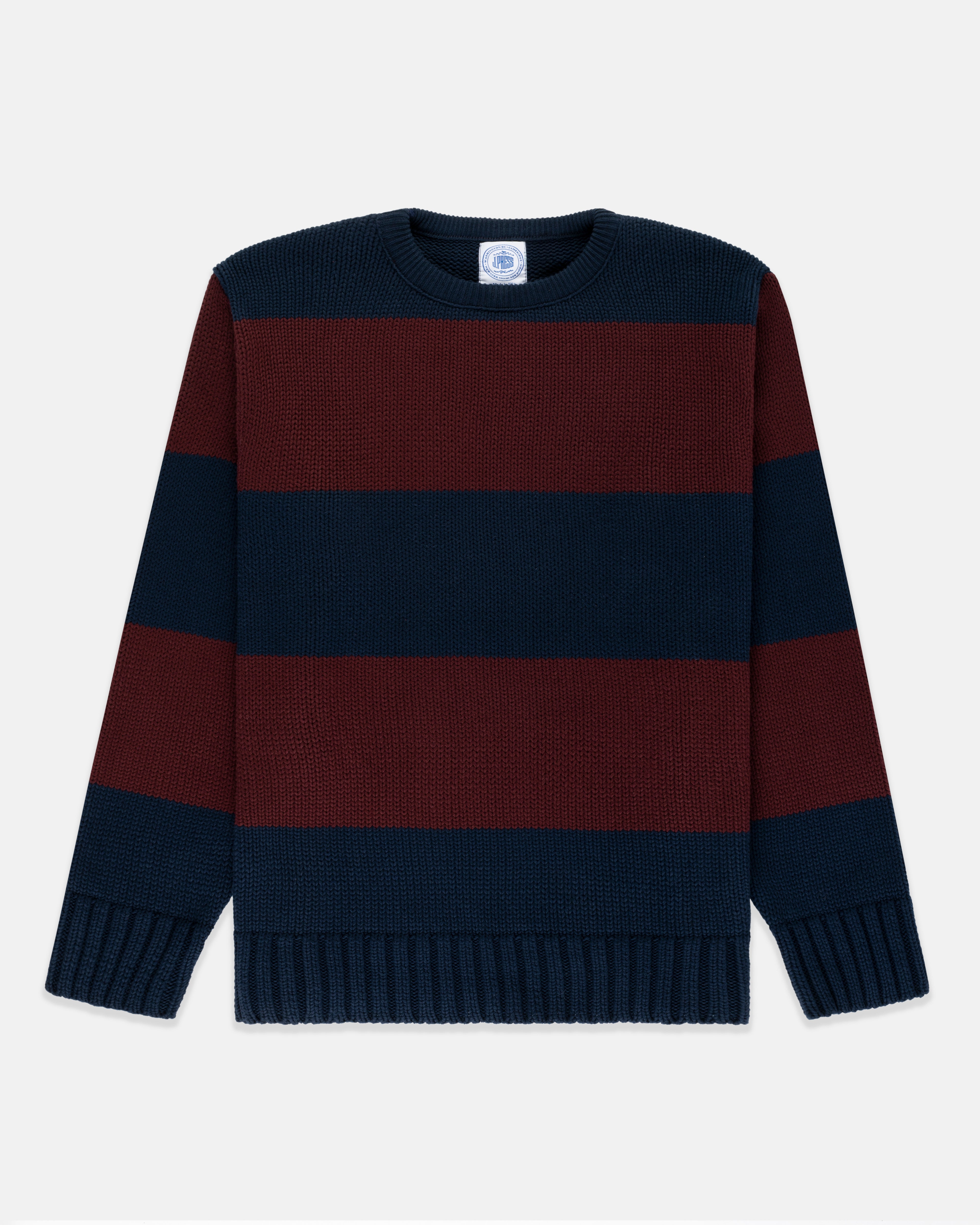 Made-in-USA Navy & Burgundy Chunky Cotton Stripe Sweater