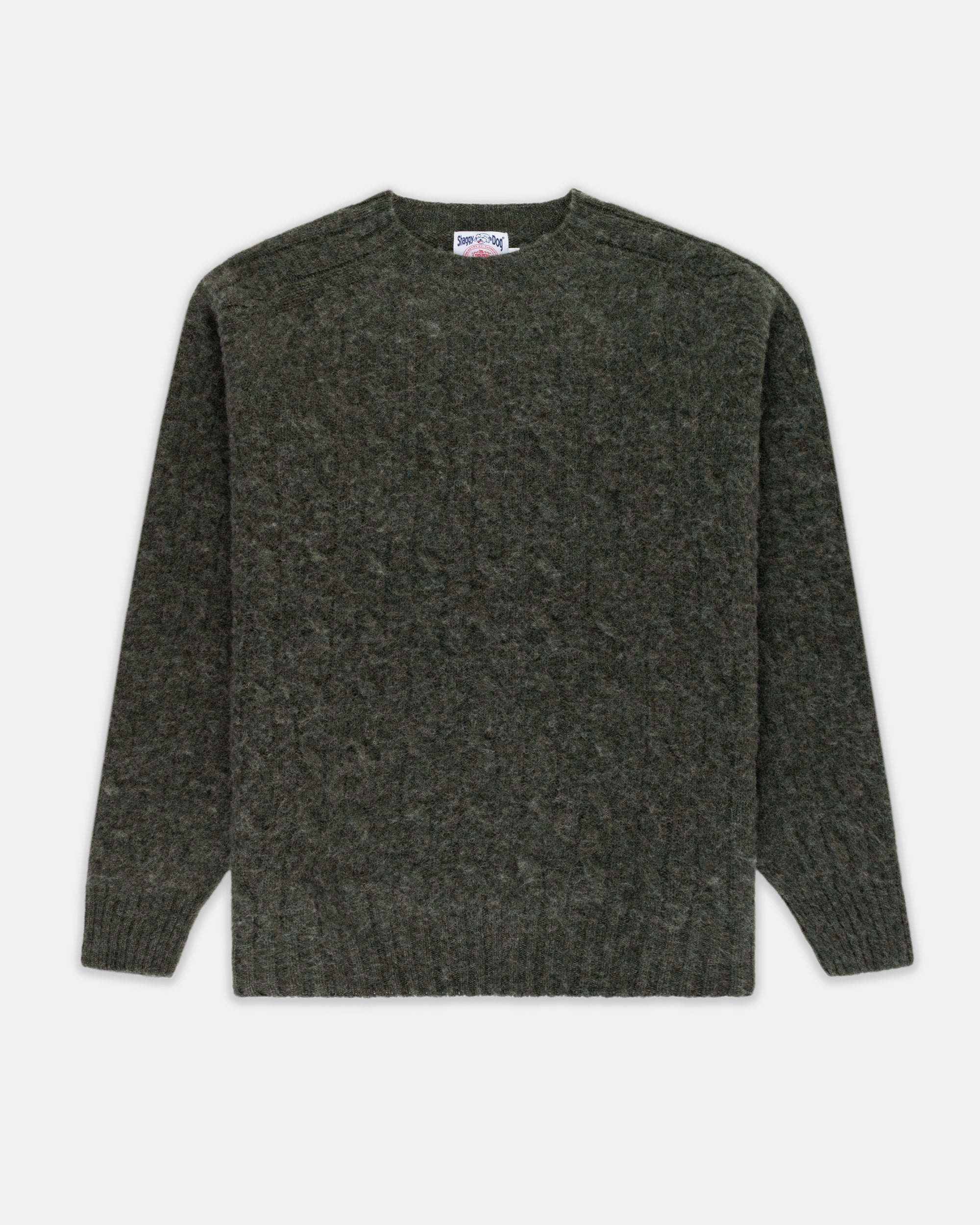 Made-in-Scotland Dark Green Shaggy Dog Cable Knit Sweater - Classic Fit