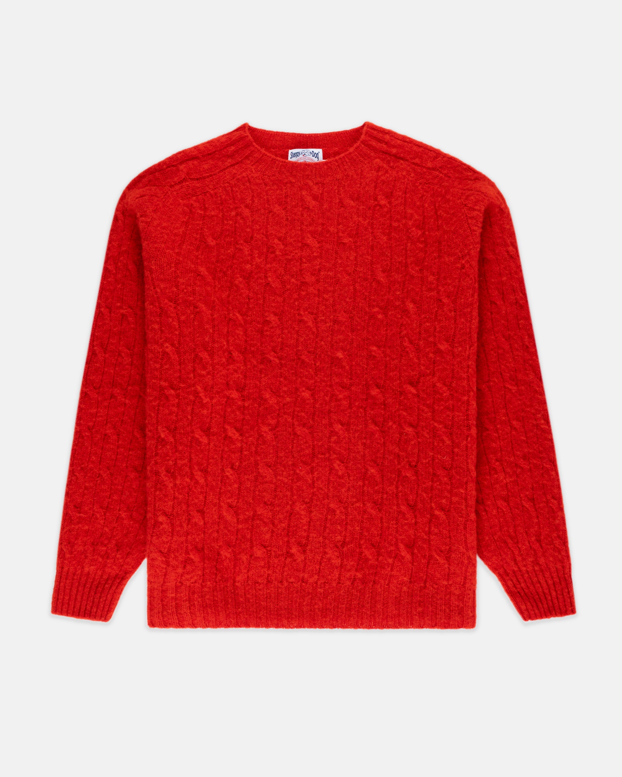 Made-in-Scotland Red Shaggy Dog Cable Knit Sweater - Classic Fit