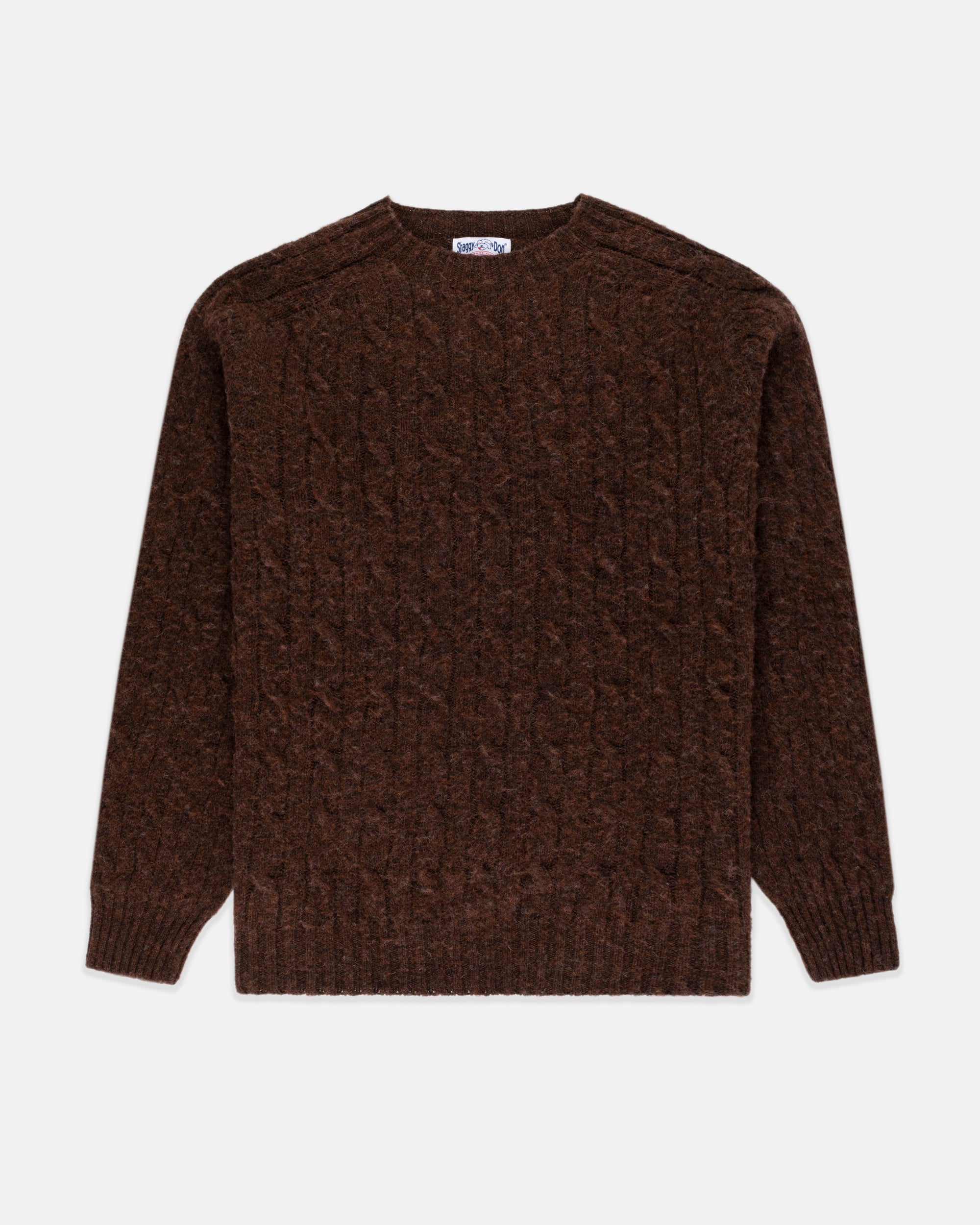 Made-in-Scotland Brown Shaggy Dog Cable Knit Sweater - Classic Fit