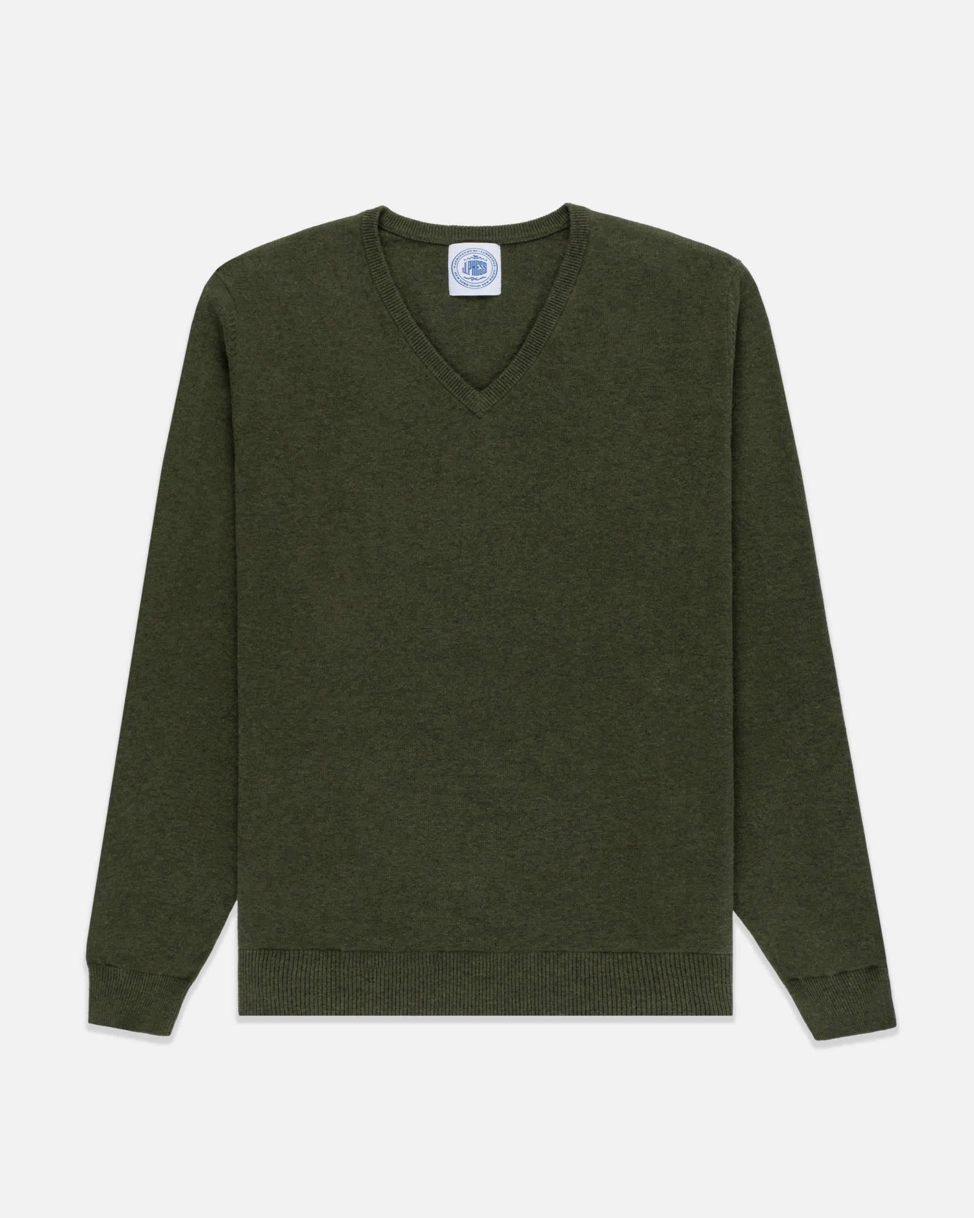 Dark Green Cotton-Cashmere V-Neck Sweater