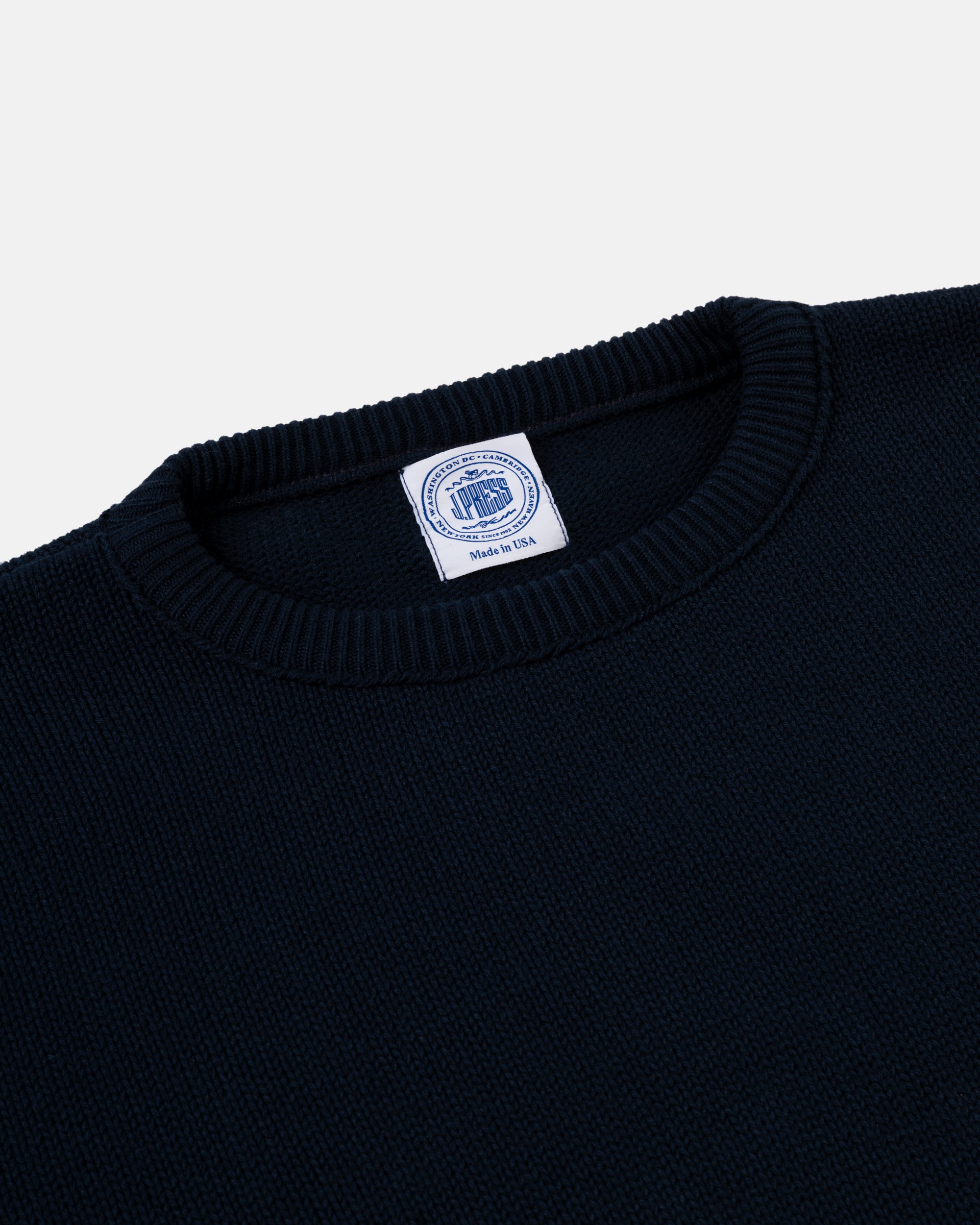 Made-in-USA Navy Chunky Cotton Crewneck Sweater