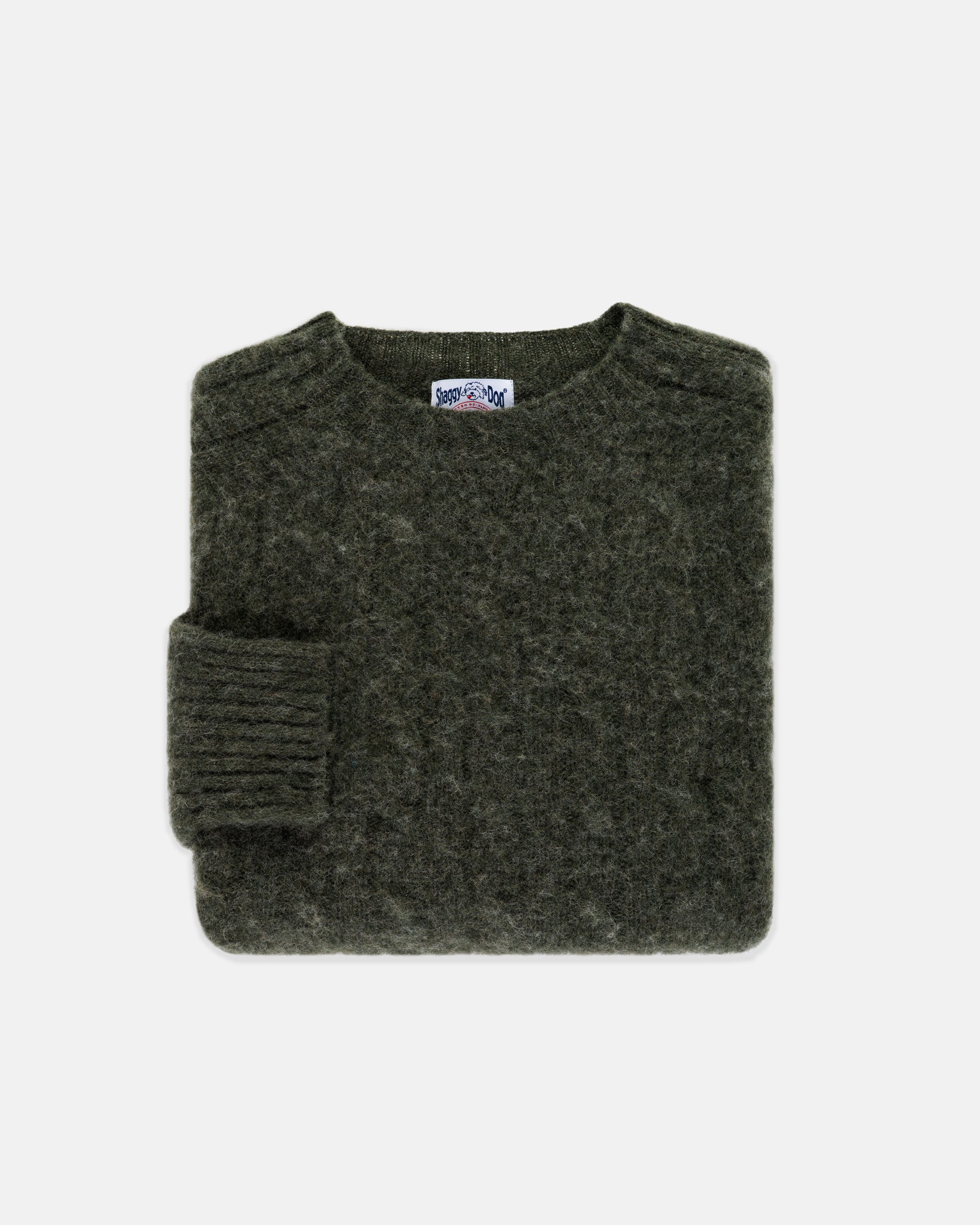 Made-in-Scotland Dark Green Shaggy Dog Cable Knit Sweater - Classic Fit