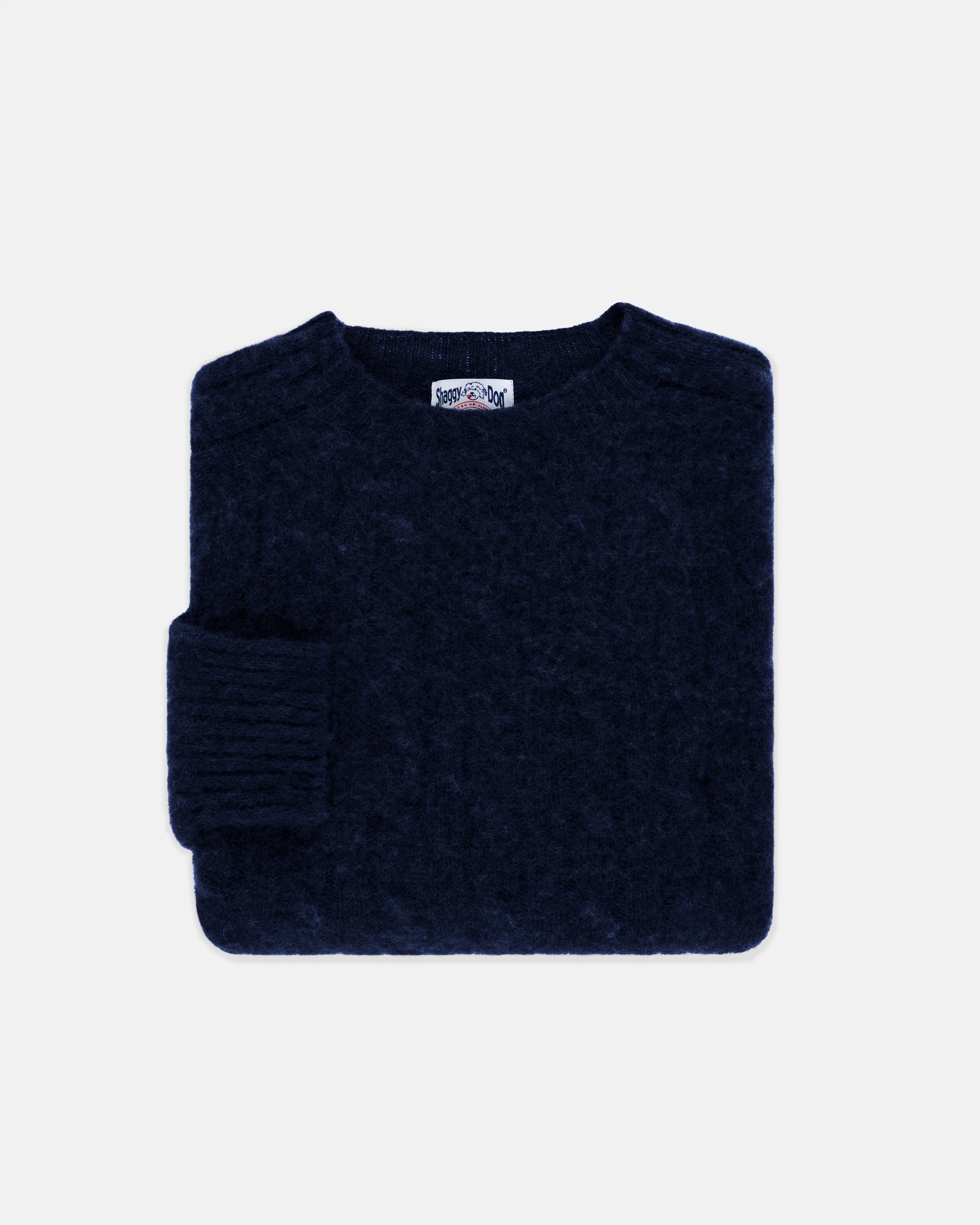 Made-in-Scotland Navy Shaggy Dog Cable Knit Sweater - Classic Fit