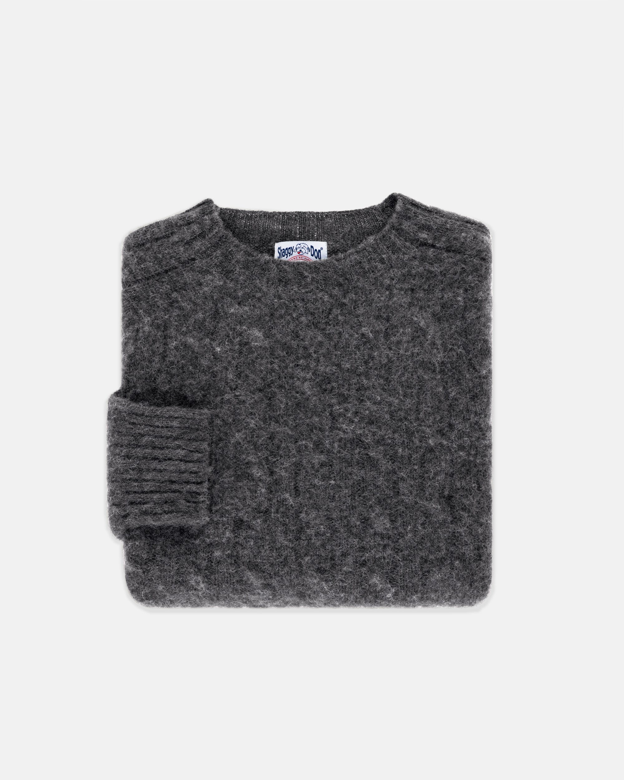 Made-in-Scotland Gray Shaggy Dog Cable Knit Sweater - Classic Fit