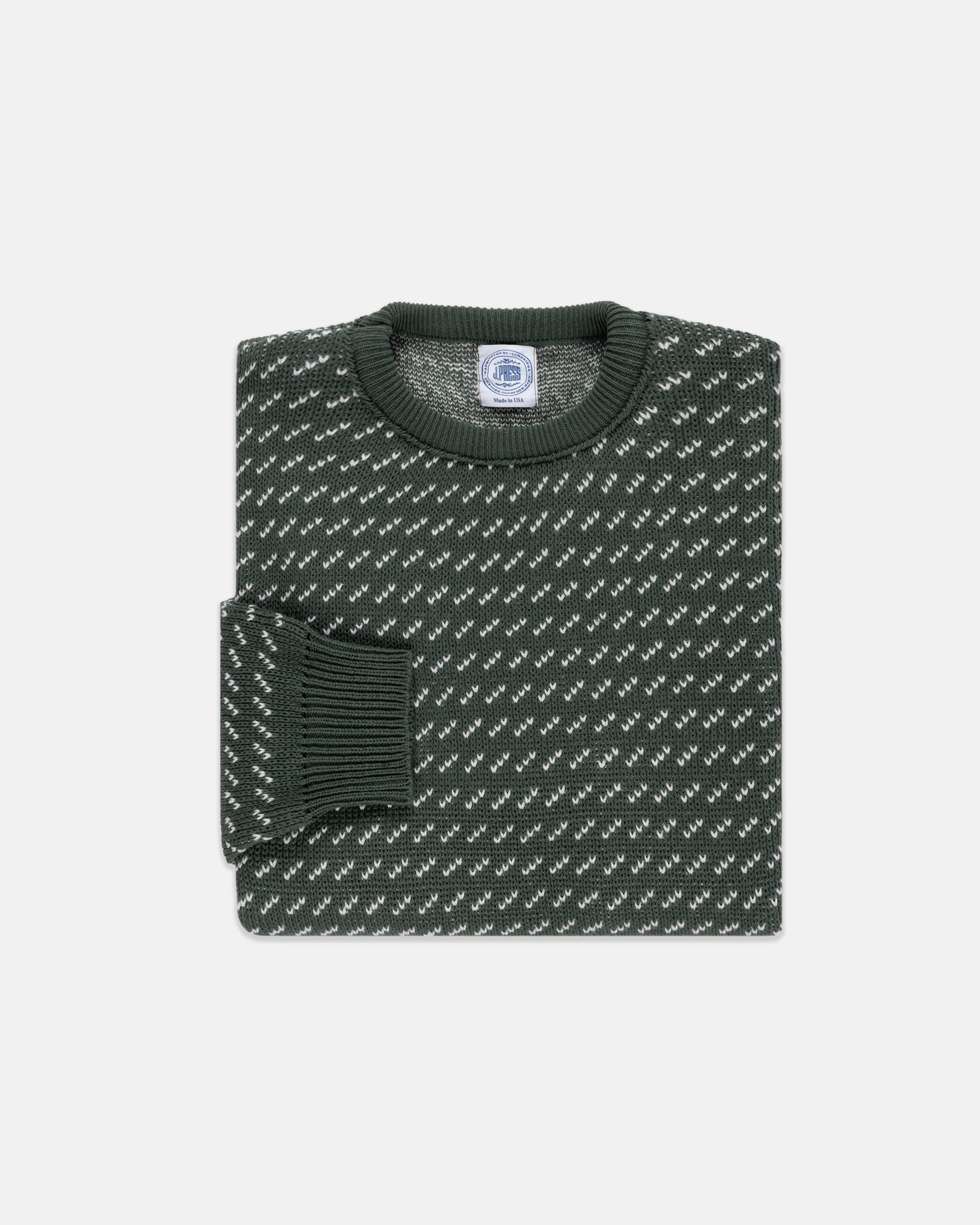 Made-in-USA Spruce Green & Natural Chevron Cotton Crewneck Sweater