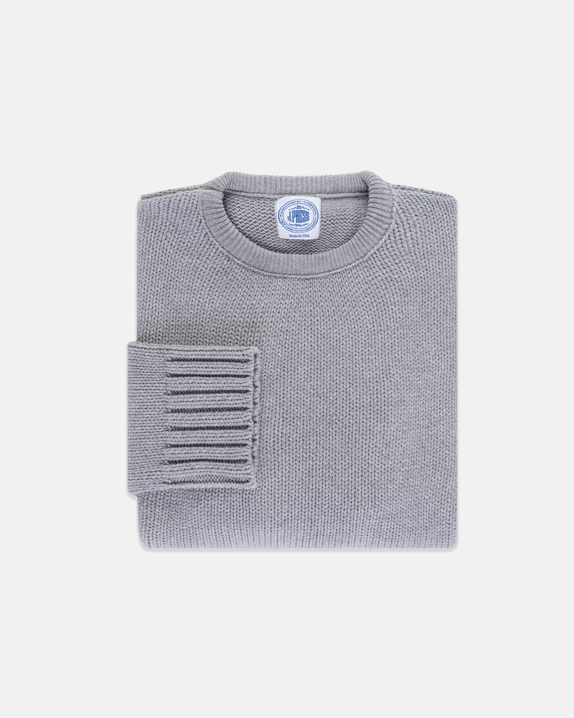 Made-in-USA Grey Chunky Cotton Crewneck Sweater