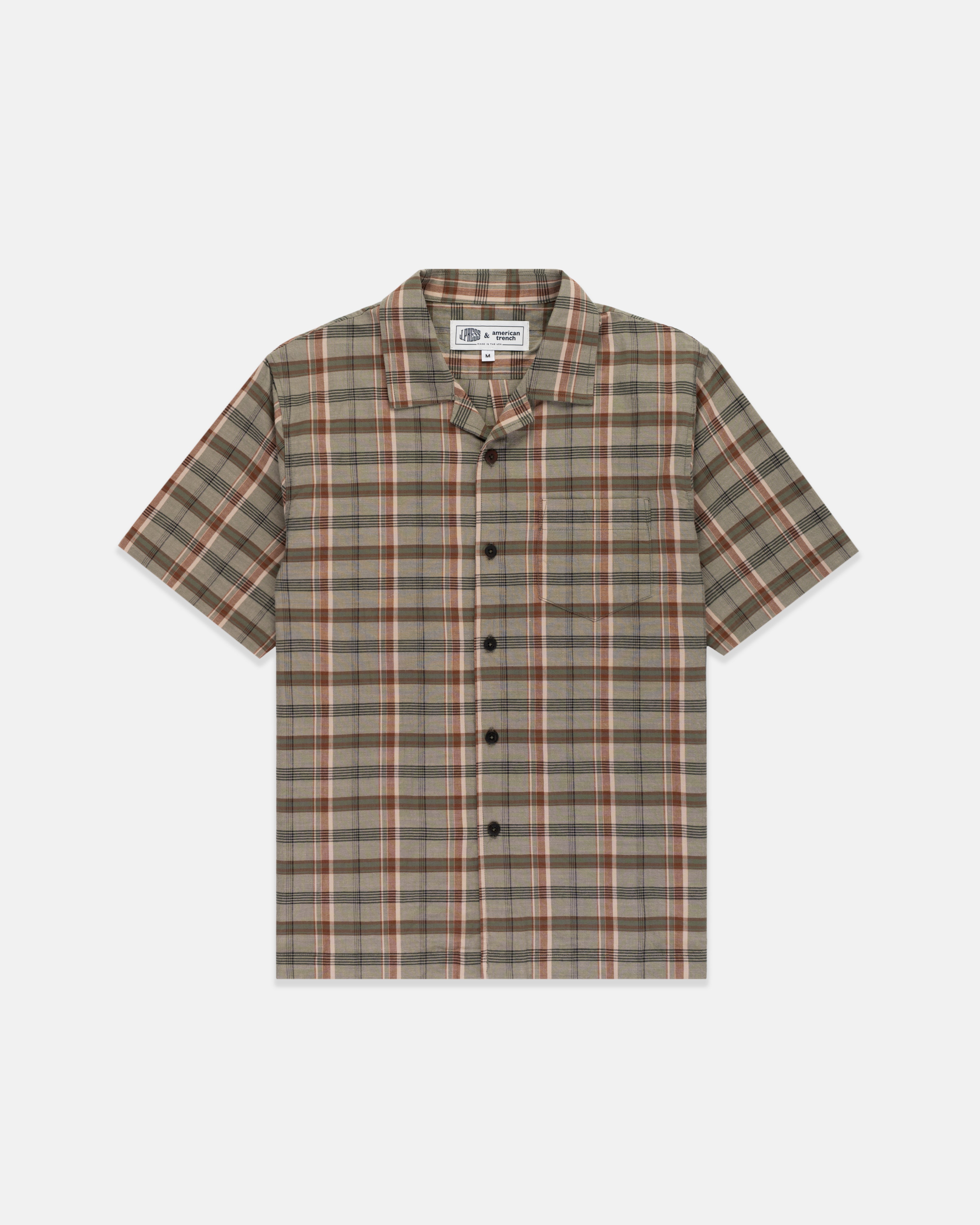 Made-in-USA Olive Madras Camp Shirt