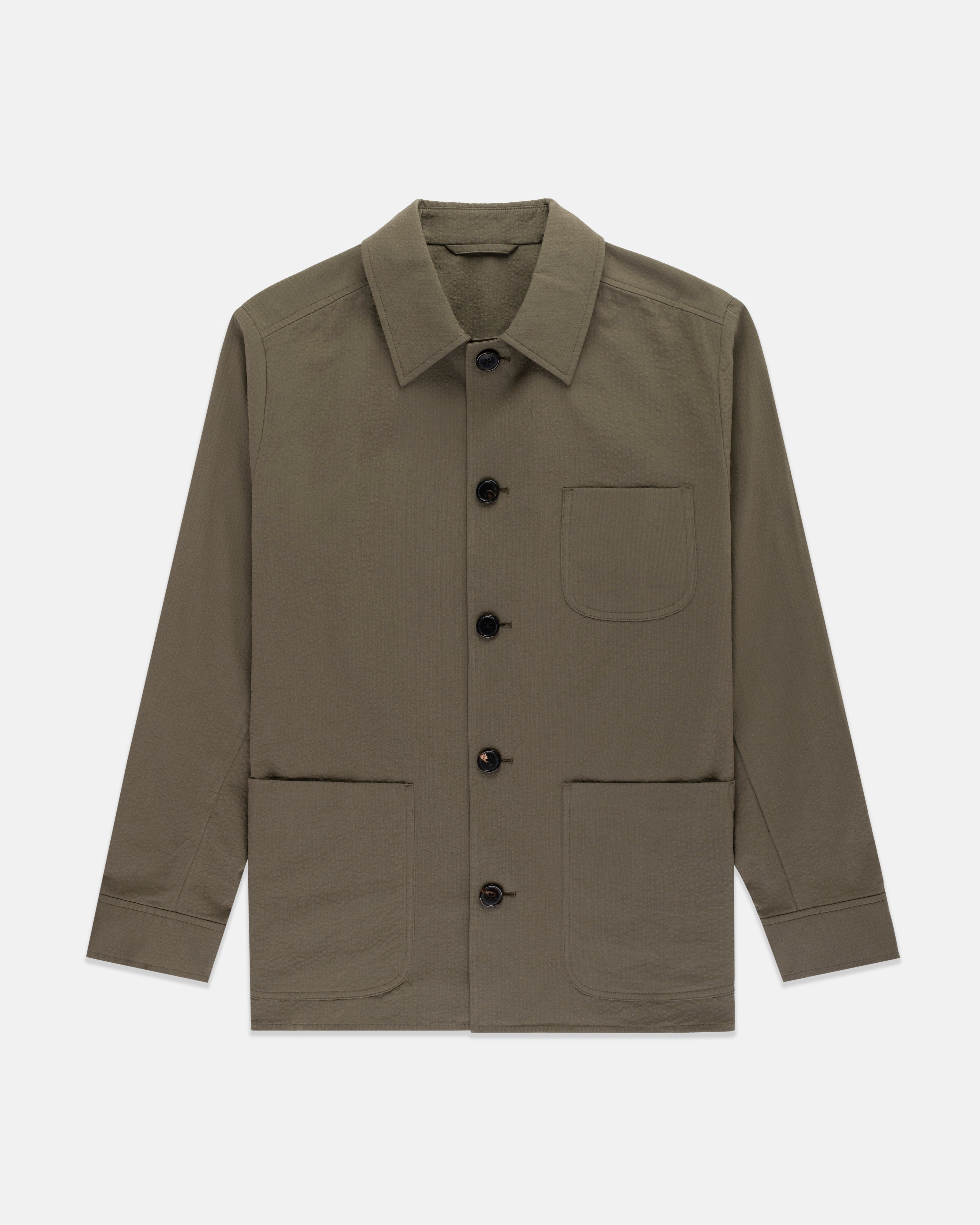 Made-in-USA Olive Seersucker Chore Jacket