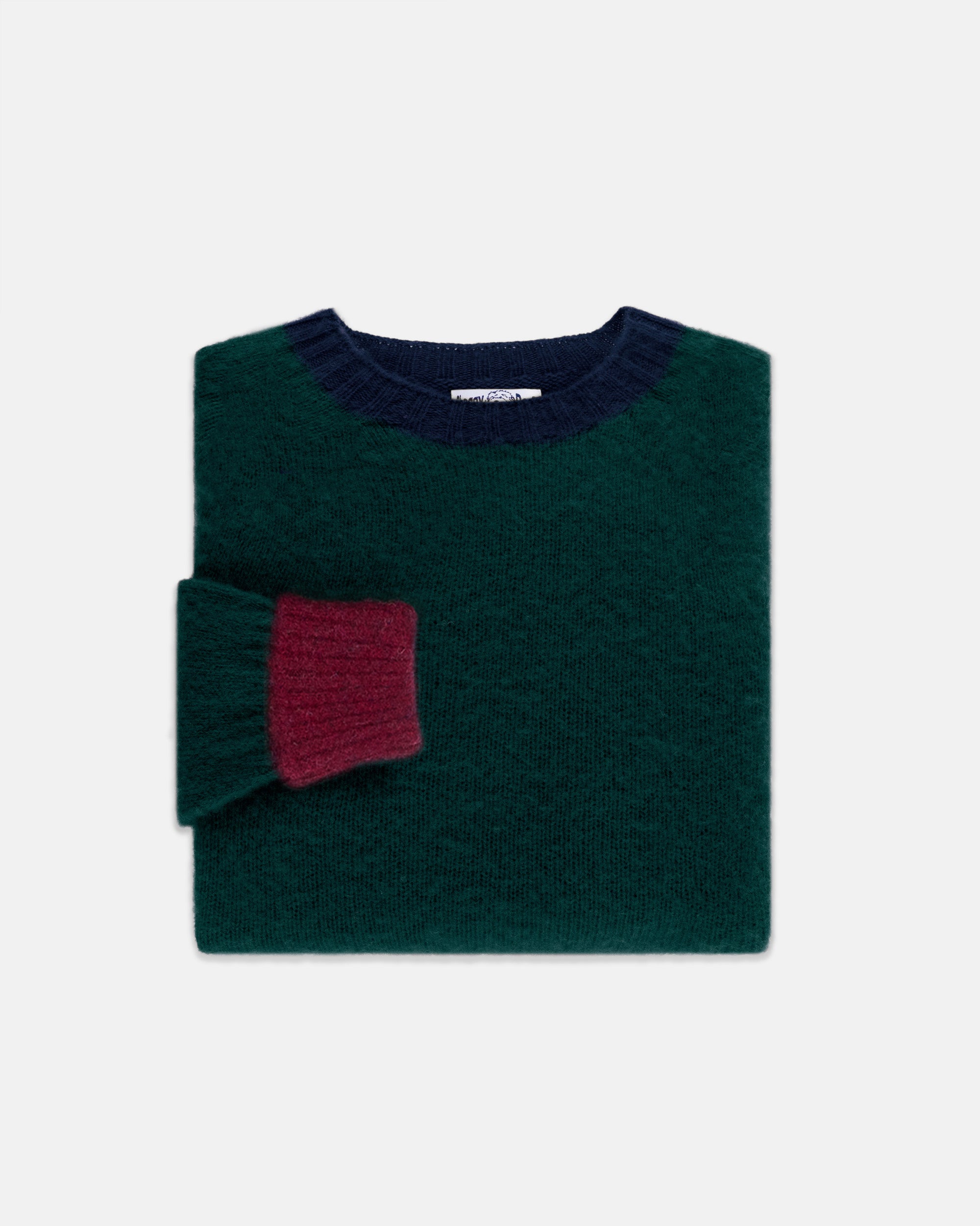Made-in-Scotland Green Colorblock Shaggy Dog Sweater