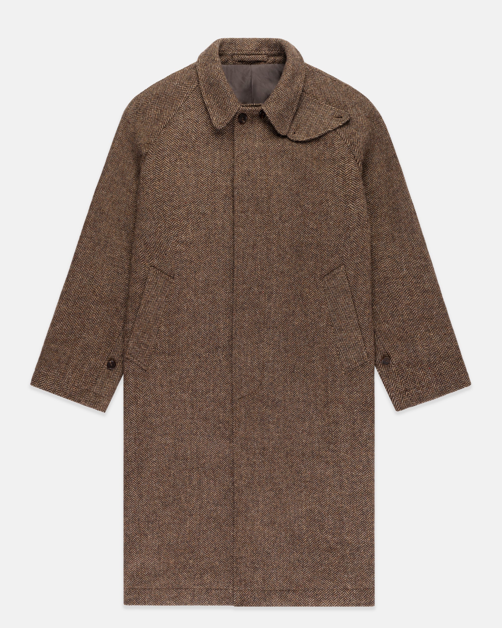 Brown Herringbone British Tweed Balmacaan