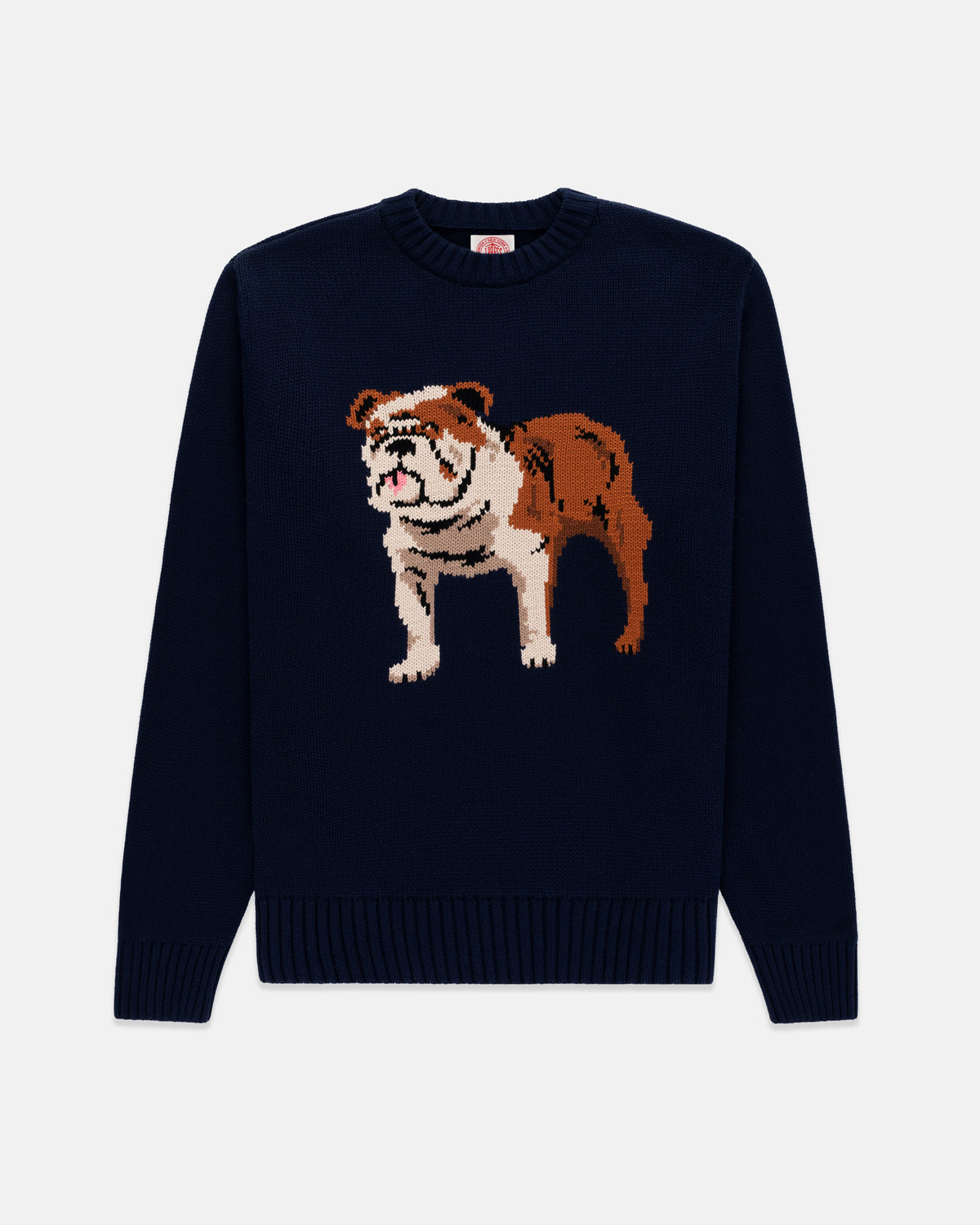 Bulldog Intarsia Knit Cotton Sweater L