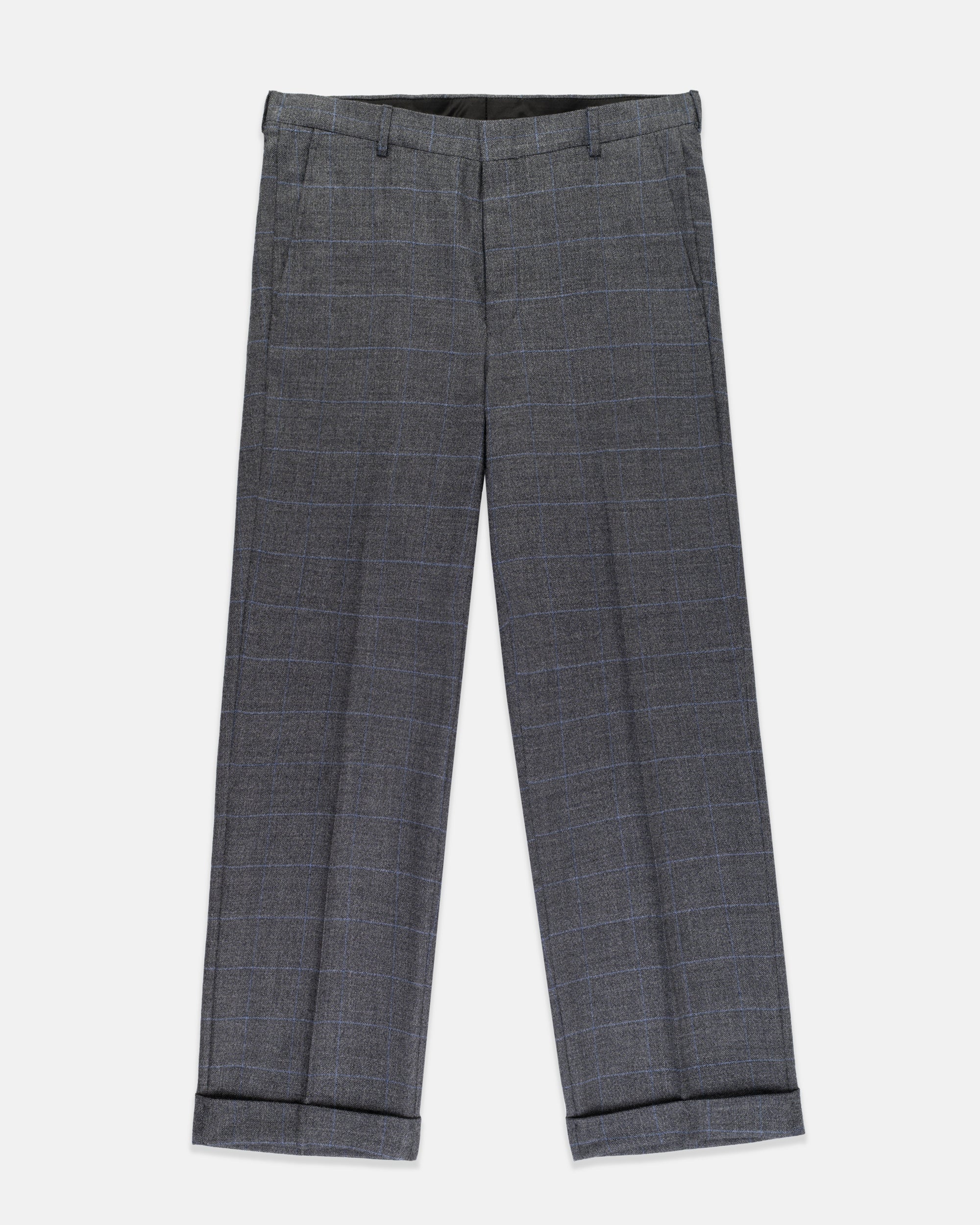 Made-in-USA Light Grey & Blue Herringbone with Window Pane Wool Suit
