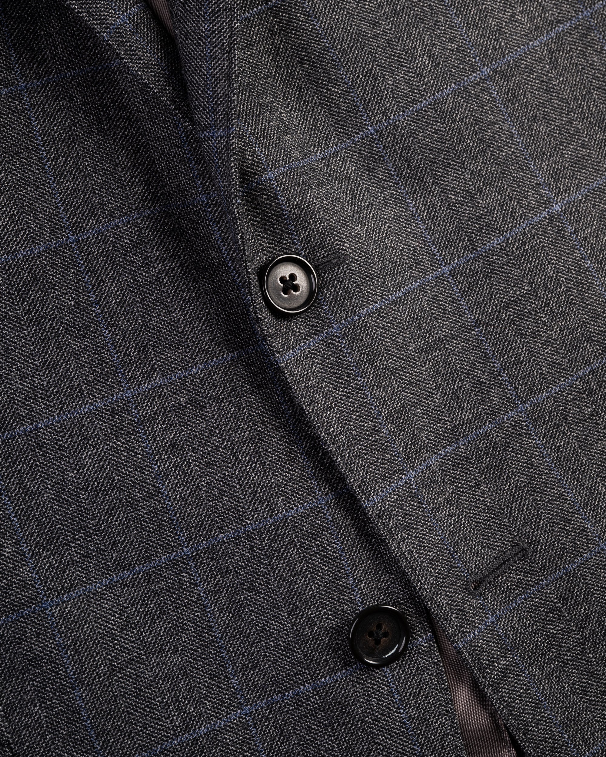 Made-in-USA Light Grey & Blue Herringbone with Window Pane Wool Suit