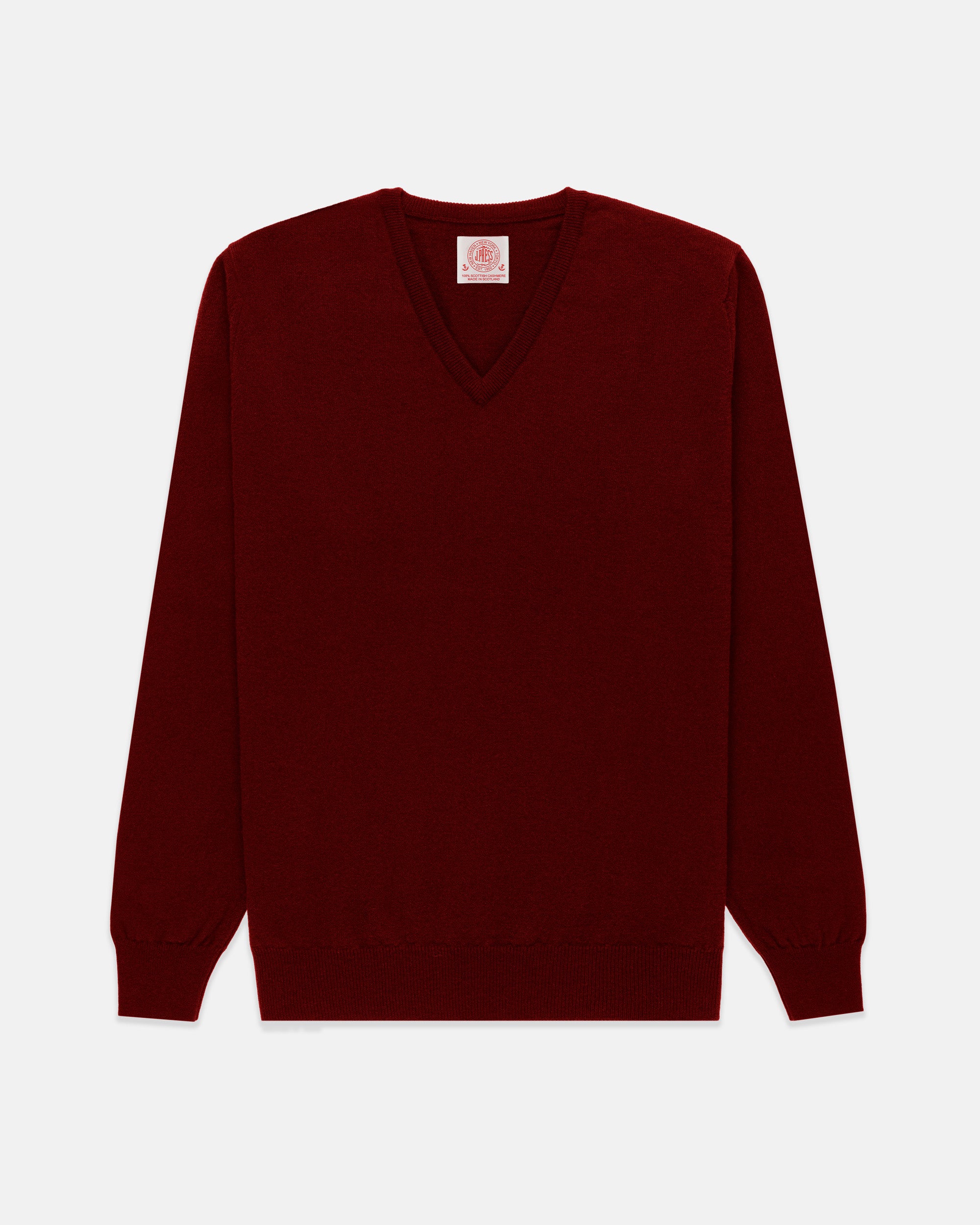 Made-in-Scotland Burgundy Cashmere V-neck Sweater