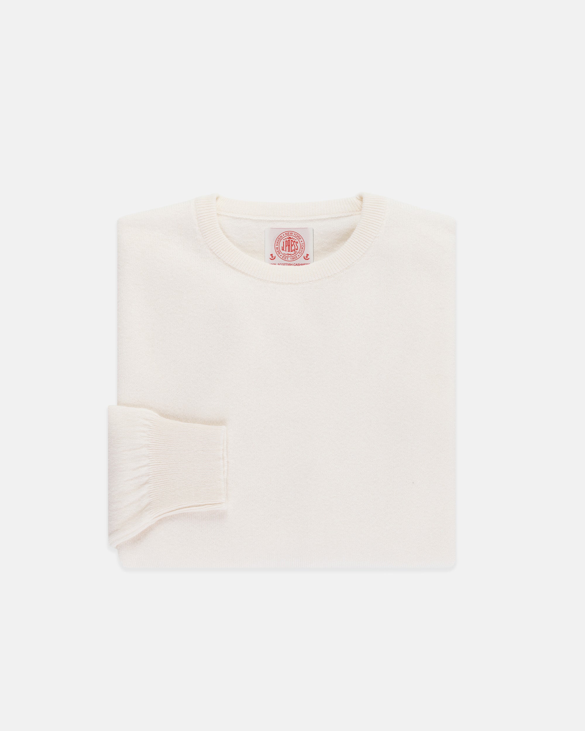 Made-in-Scotland White Cashmere Crewneck Sweater