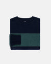 Green & Navy Rugby Stripe Crewneck Wool Sweater - Trim Fit