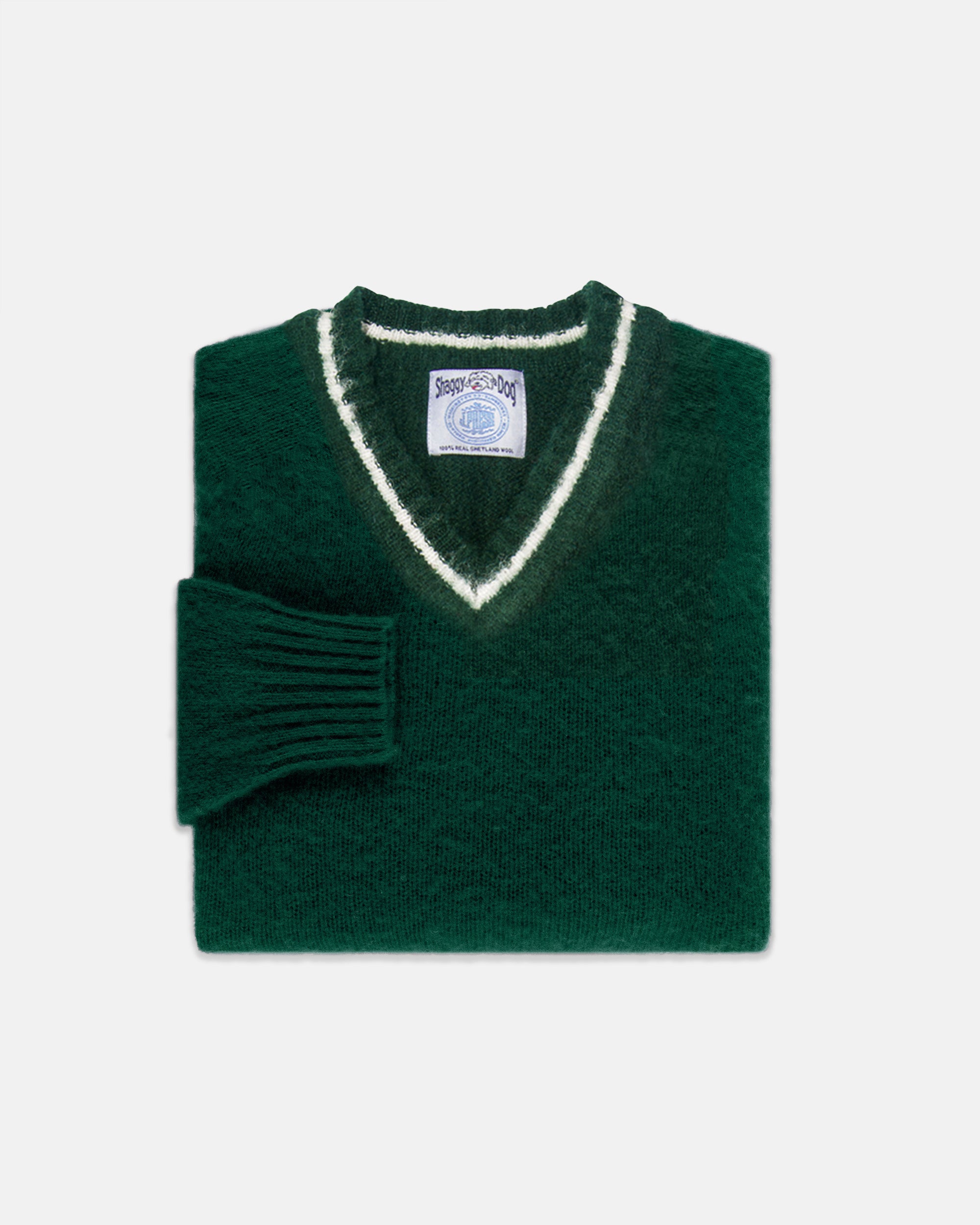 Shaggy Dog V-Neck Sweater Green- Trim Fit | Men's Sweaters - J. Press
