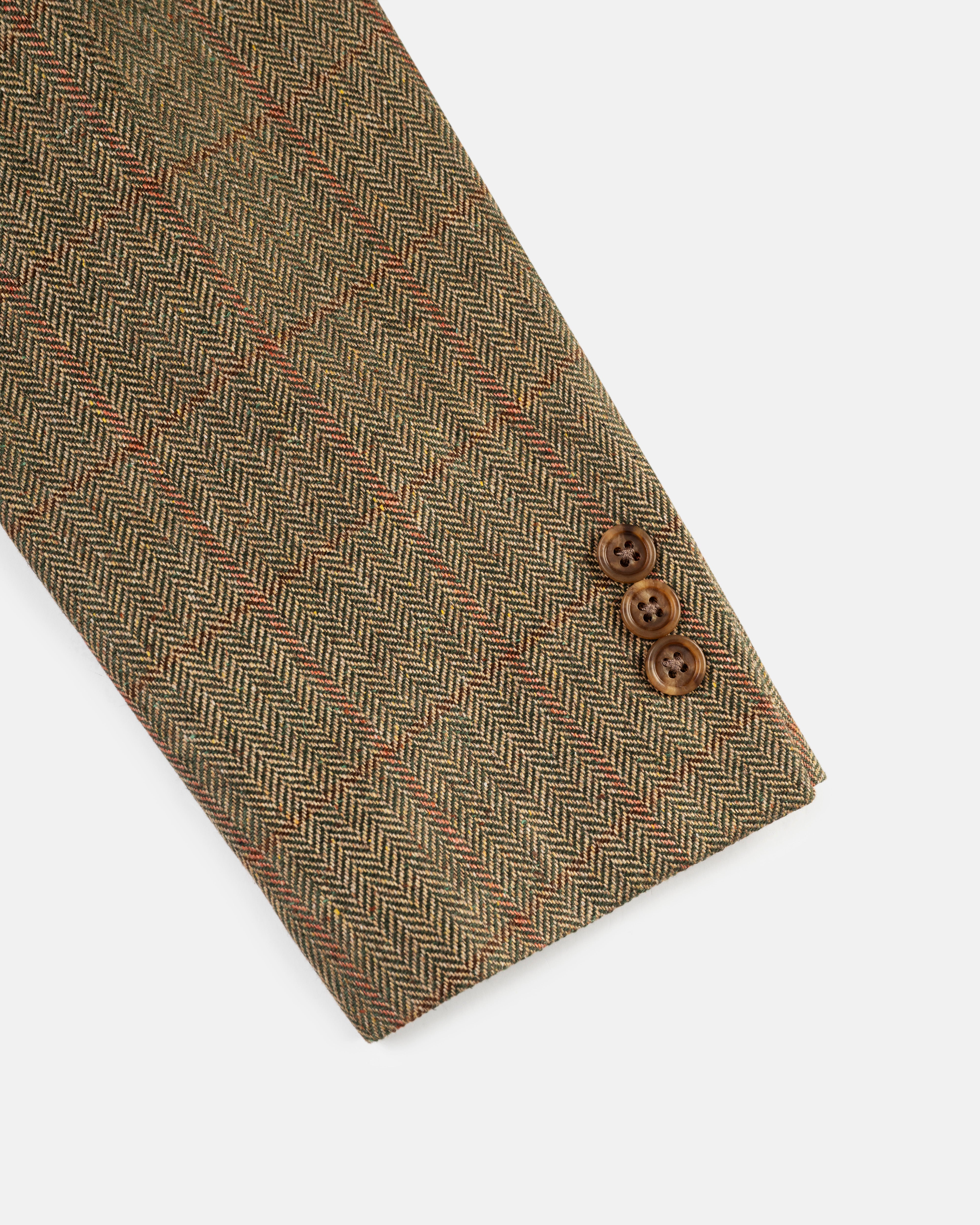 Made-in-Canada Olive & Rust Herringbone Windowpane Silk Sport Coat