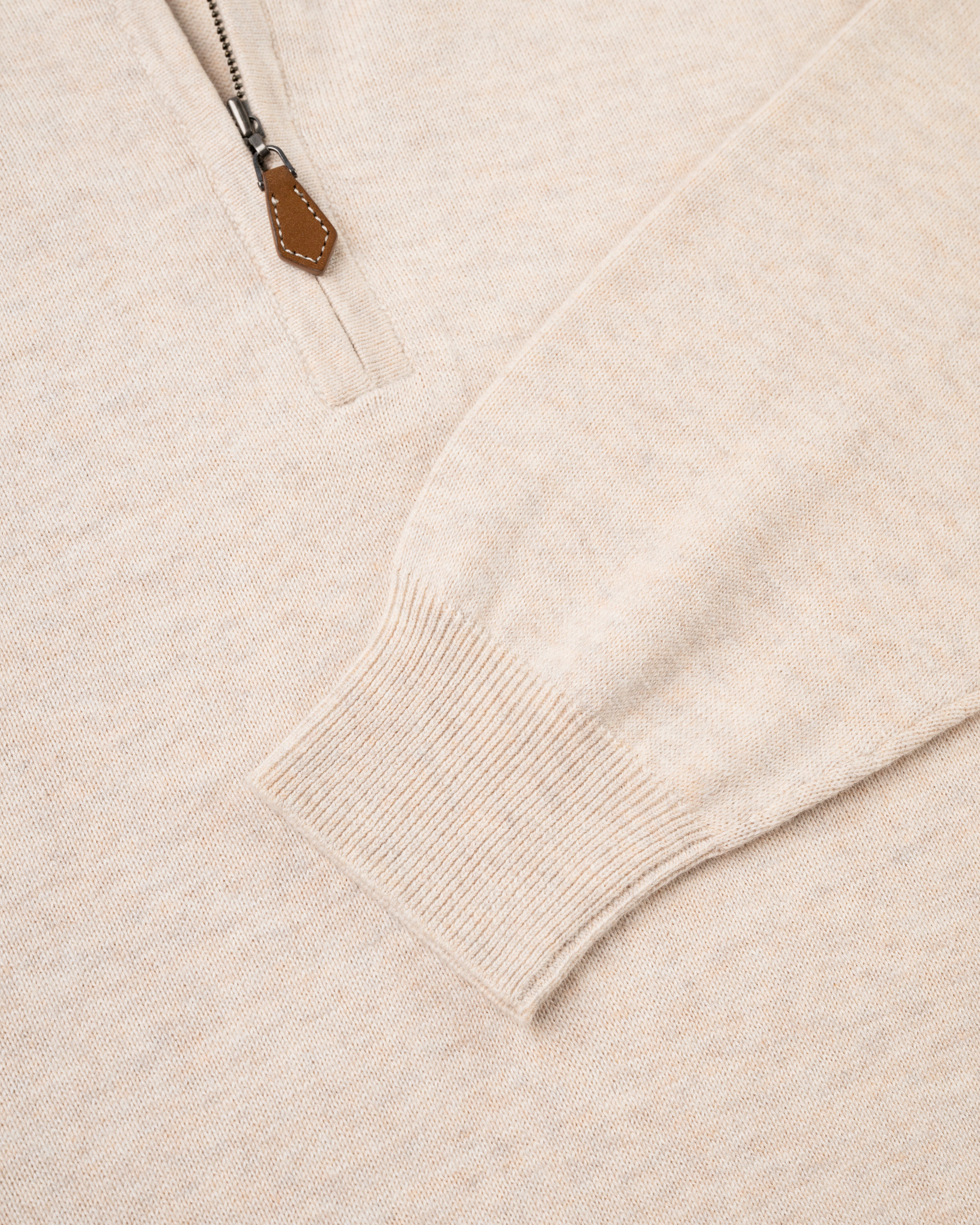 Light Tan Cotton-Cashmere Quarter-Zip Sweater