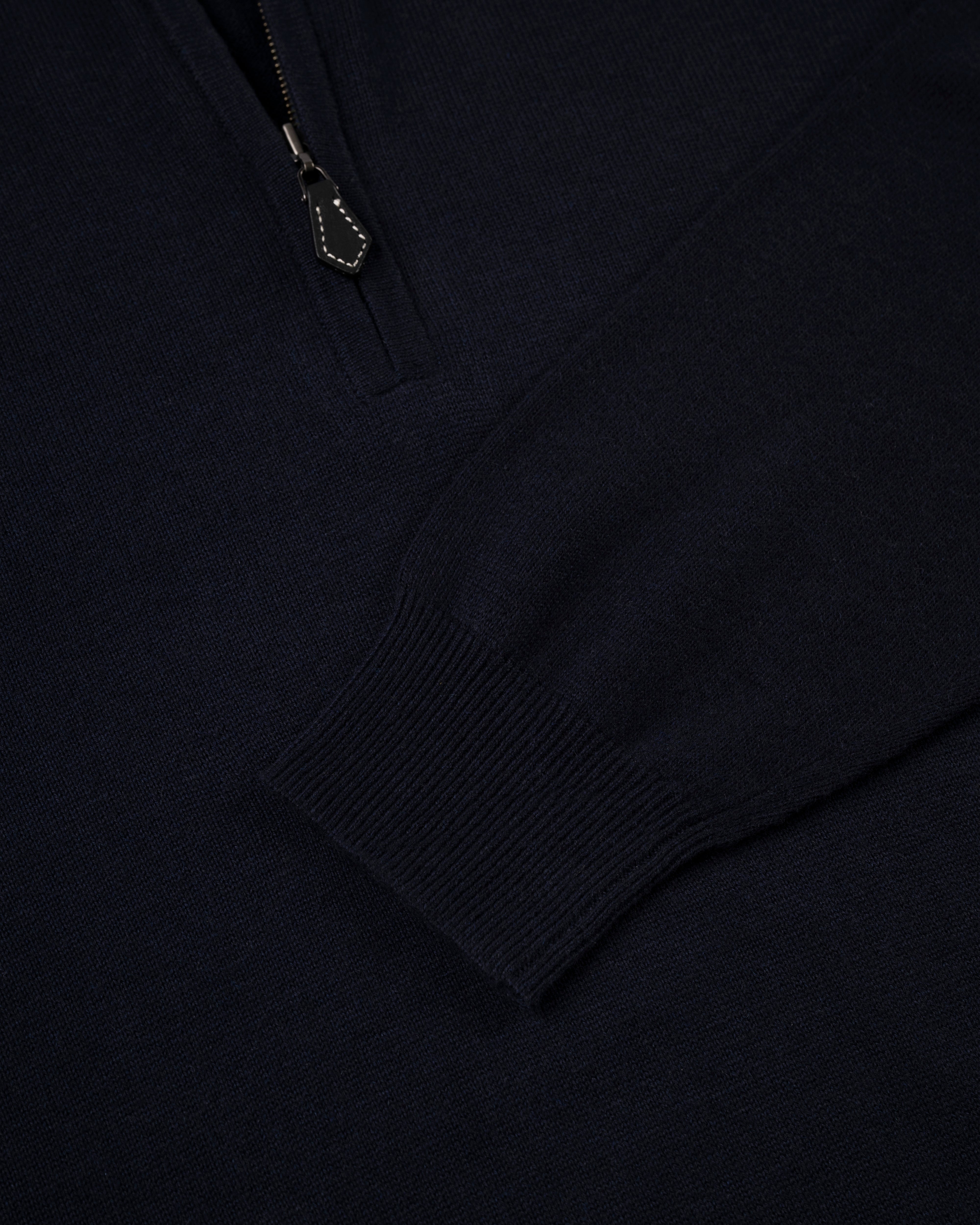 Navy Cotton-Cashmere Quarter-Zip Sweater