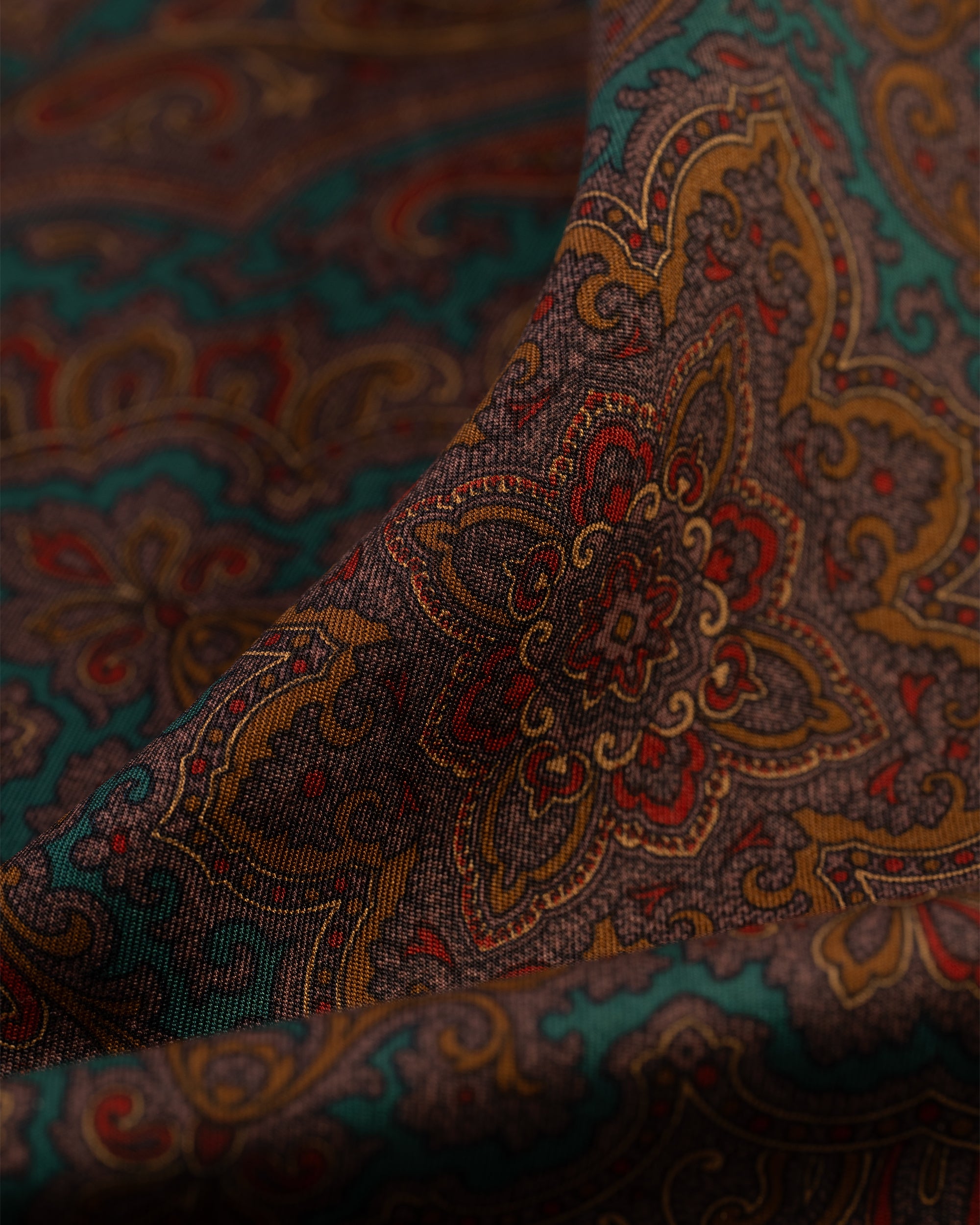 Made-in-USA Green Paisley Silk Pocket Square