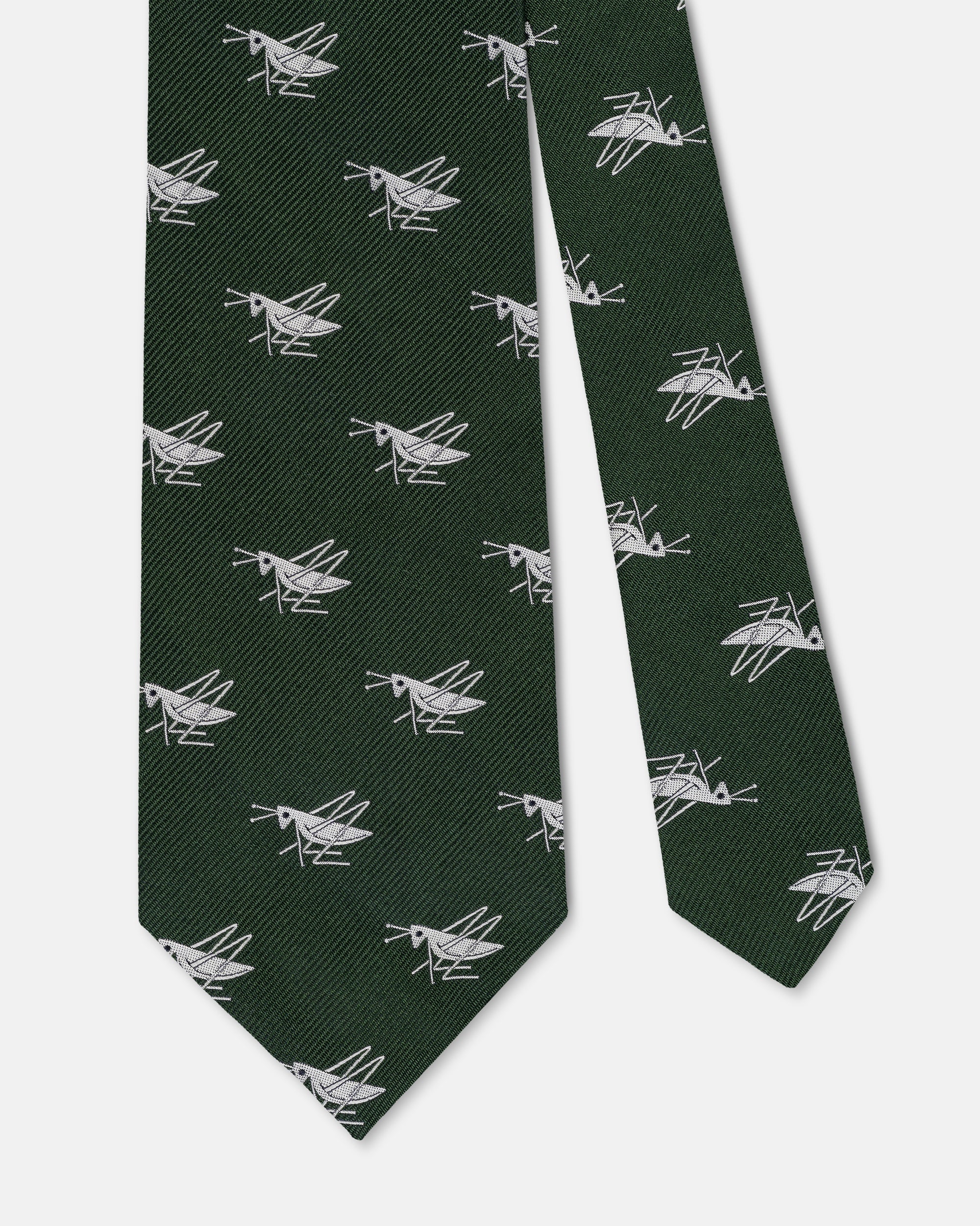 Made-in-UK Dark Green with Silver Grasshoppers Club Tie