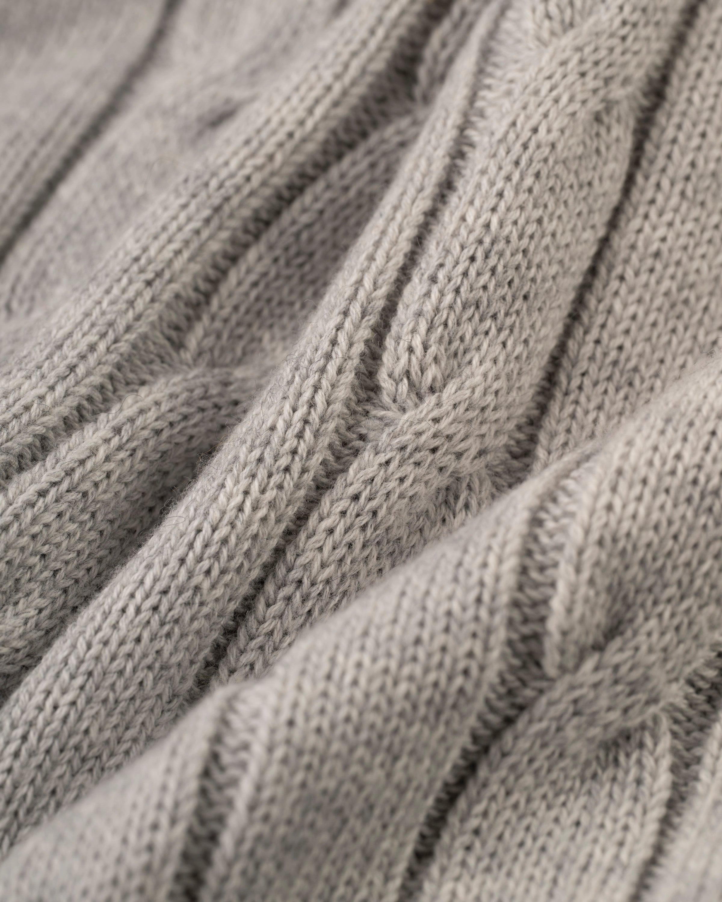 Light Grey Cotton-Cashmere Cable Crewneck Sweater