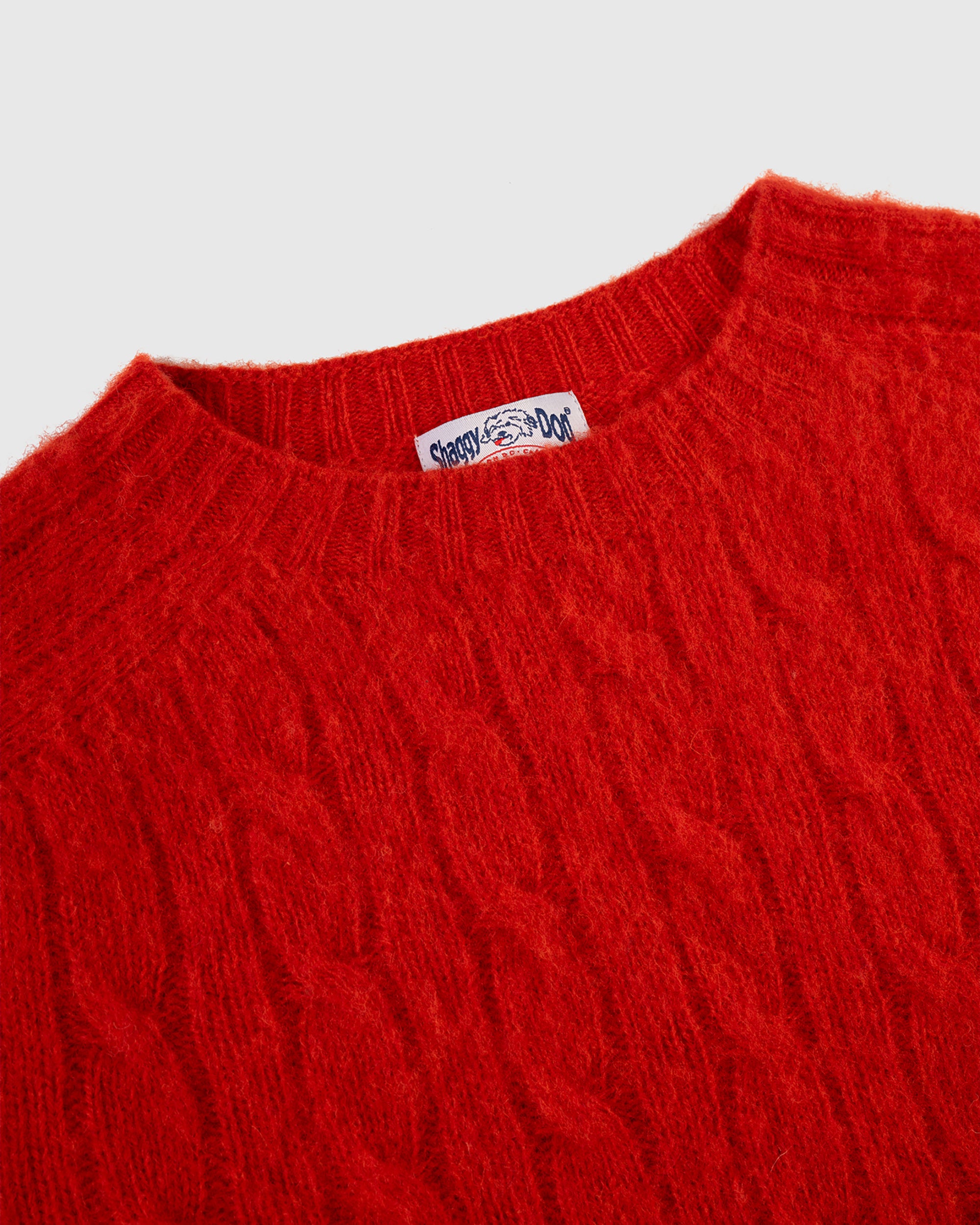 Made-in-Scotland Red Shaggy Dog Cable Knit Sweater - Classic Fit