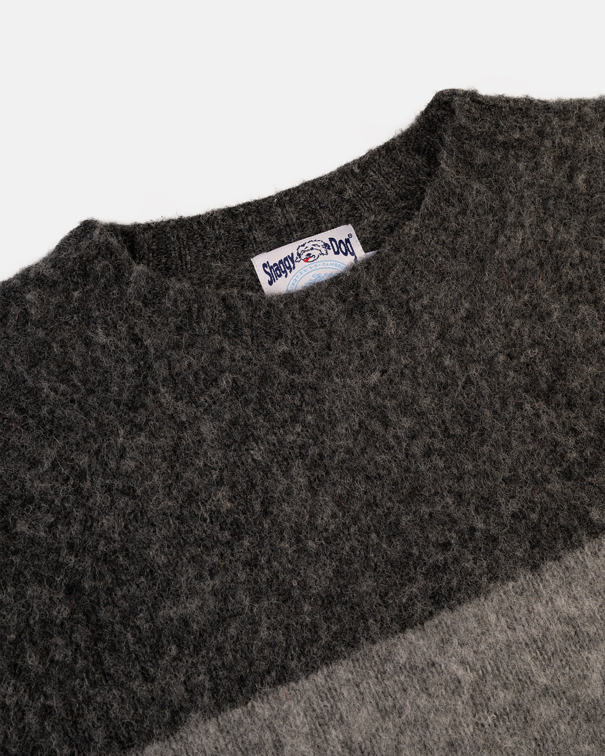 Made-in-Scotland Grey & Black Shaggy Dog Block Stripe Sweater - Trim Fit