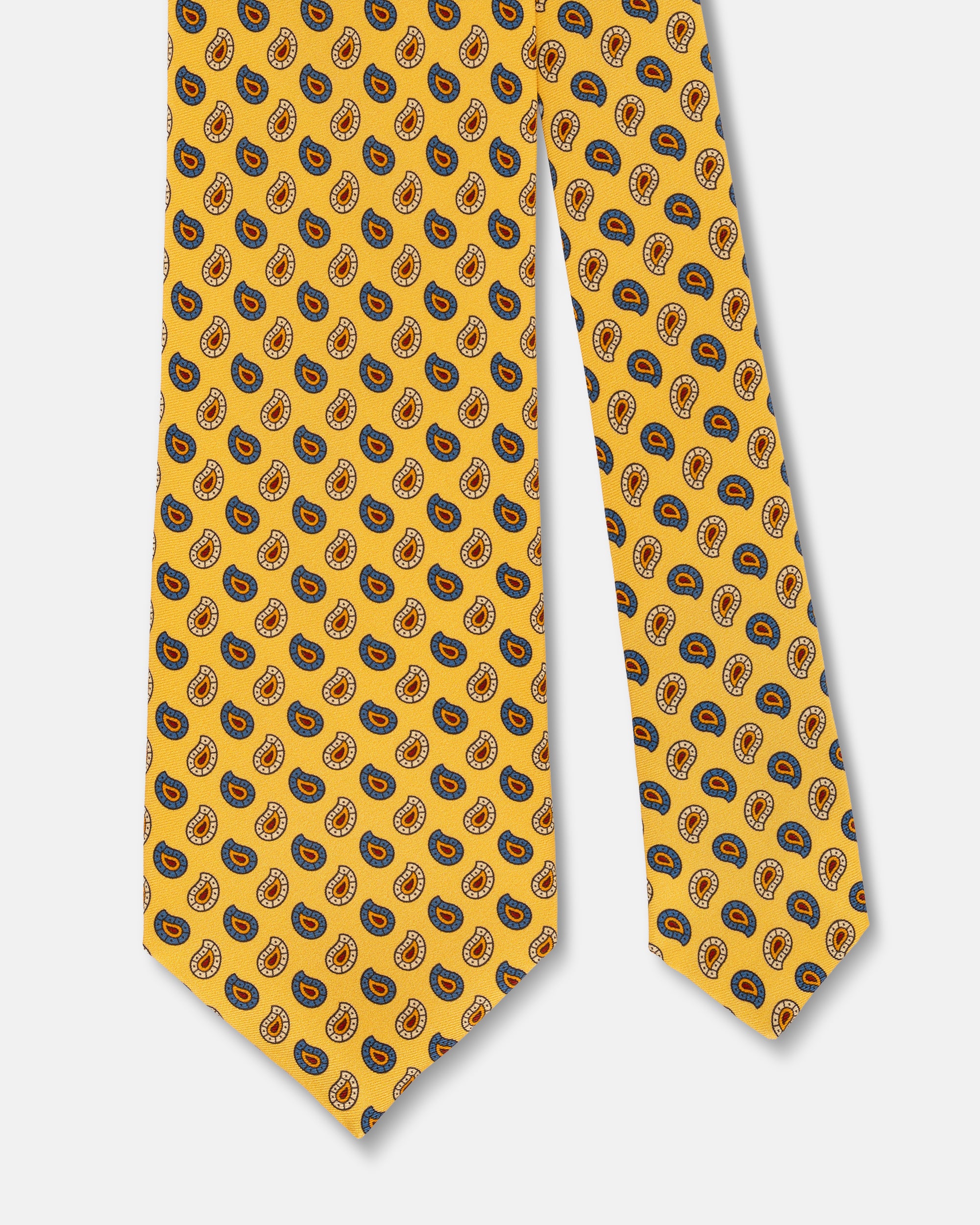 Made-in-UK Yellow Tossed Pine Foulard Tie